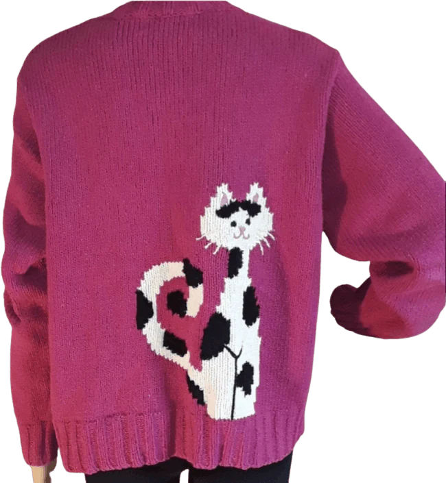 90's Fuchsia Pink Cat Knit Cardigan by Bellepointe - Image 2
