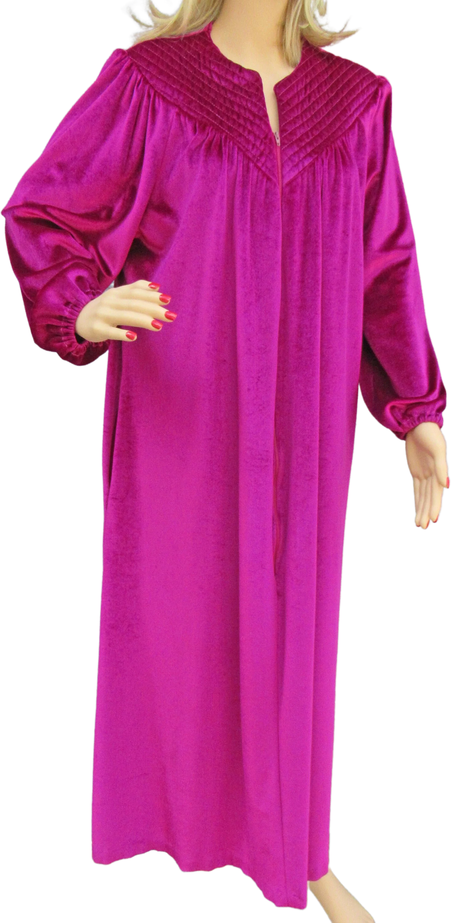 Full Length Robe It's a Charm Zip Front Burgundy Pink Warm Cuddly Arnel and Nylon Mix Fabric Quilted Yoke Vintage