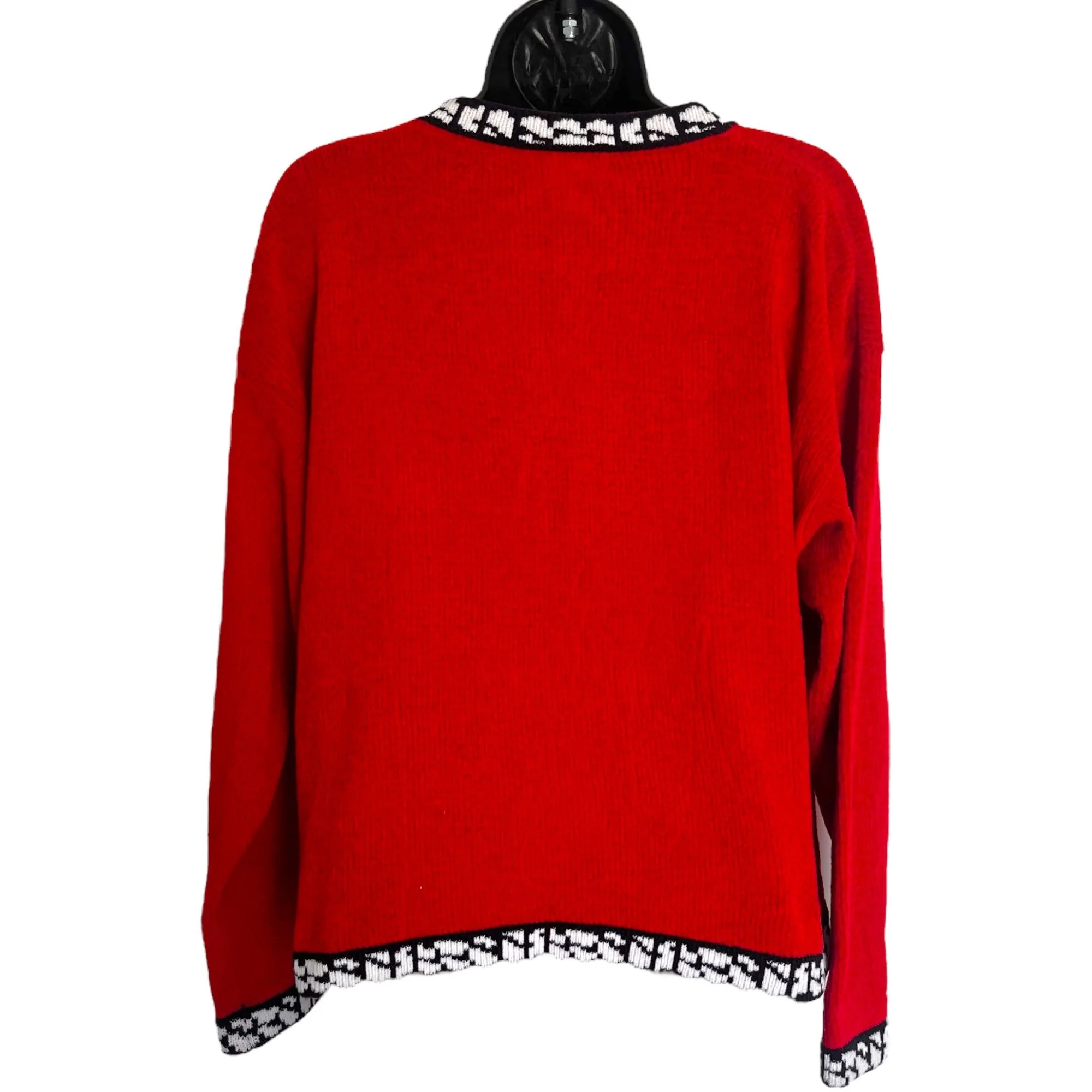 Fun Vintage Sez So by Sasha Zebra Cardigan Sweater 90s 00s Black White Red Chenille Appliquéd Jacket Zip Up Grandma Kitschy Animal Print by Sez So By Sacha - Image 4
