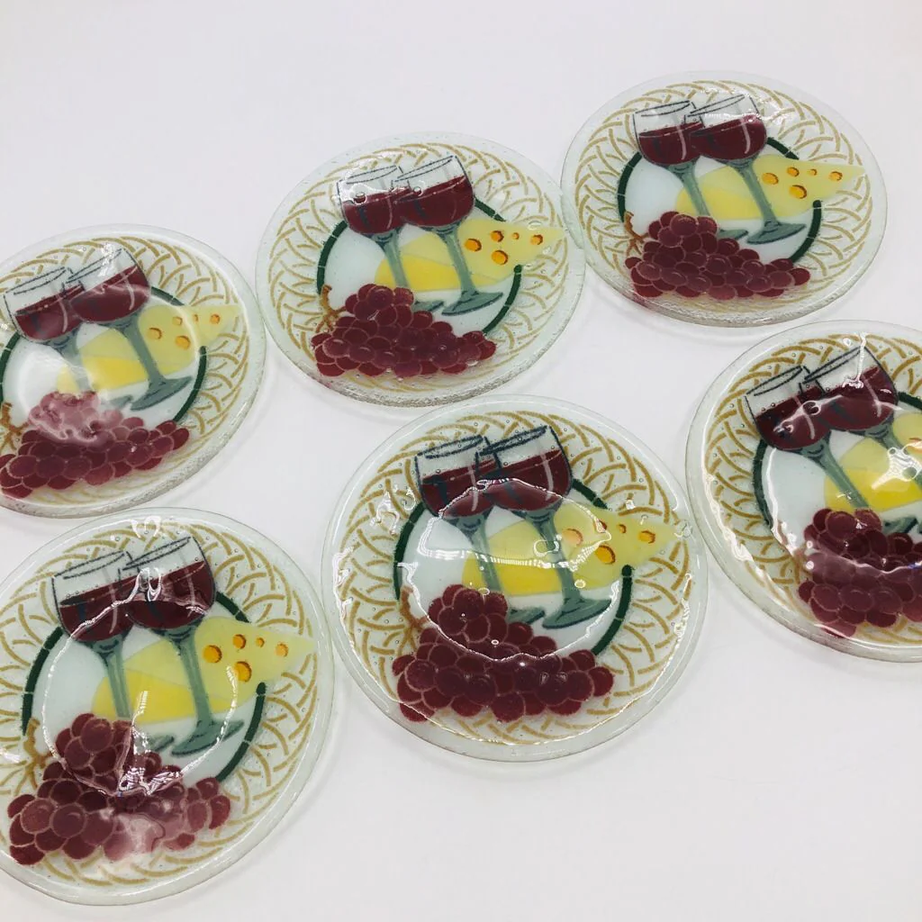 Fused Glass Red Wine Glass Grapes Cheese Appetizer Dessert Plates (6) by Peggy Karr - Image 5