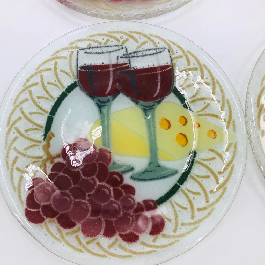 Fused Glass Red Wine Glass Grapes Cheese Appetizer Dessert Plates (6) by Peggy Karr - Image 6