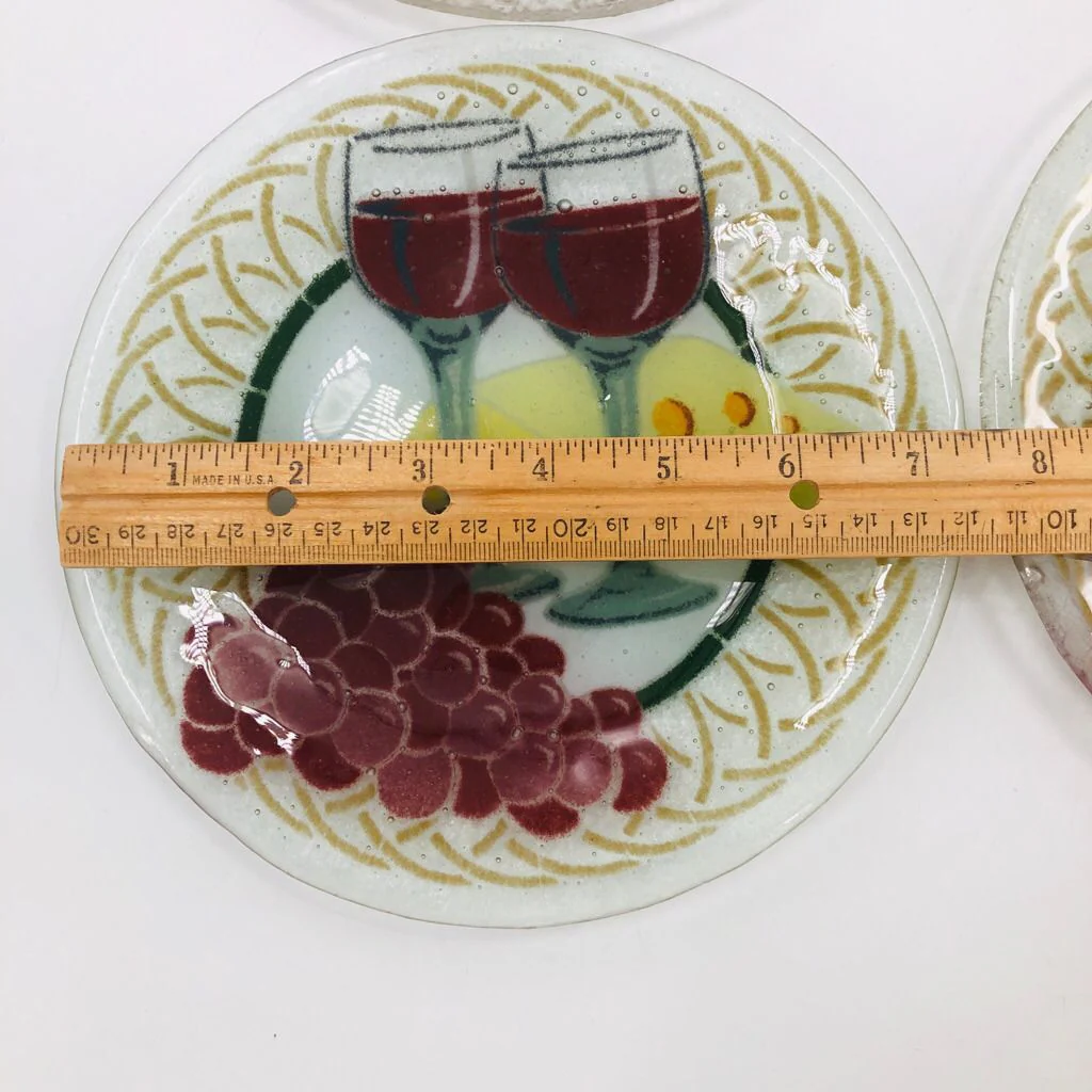 Fused Glass Red Wine Glass Grapes Cheese Appetizer Dessert Plates (6) by Peggy Karr - Image 7