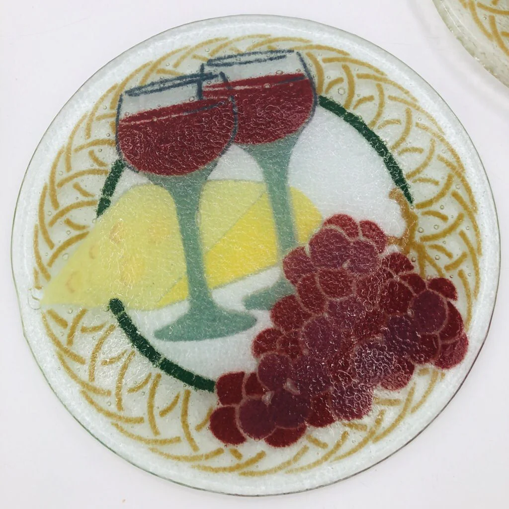 Fused Glass Red Wine Glass Grapes Cheese Appetizer Dessert Plates (6) by Peggy Karr - Image 8