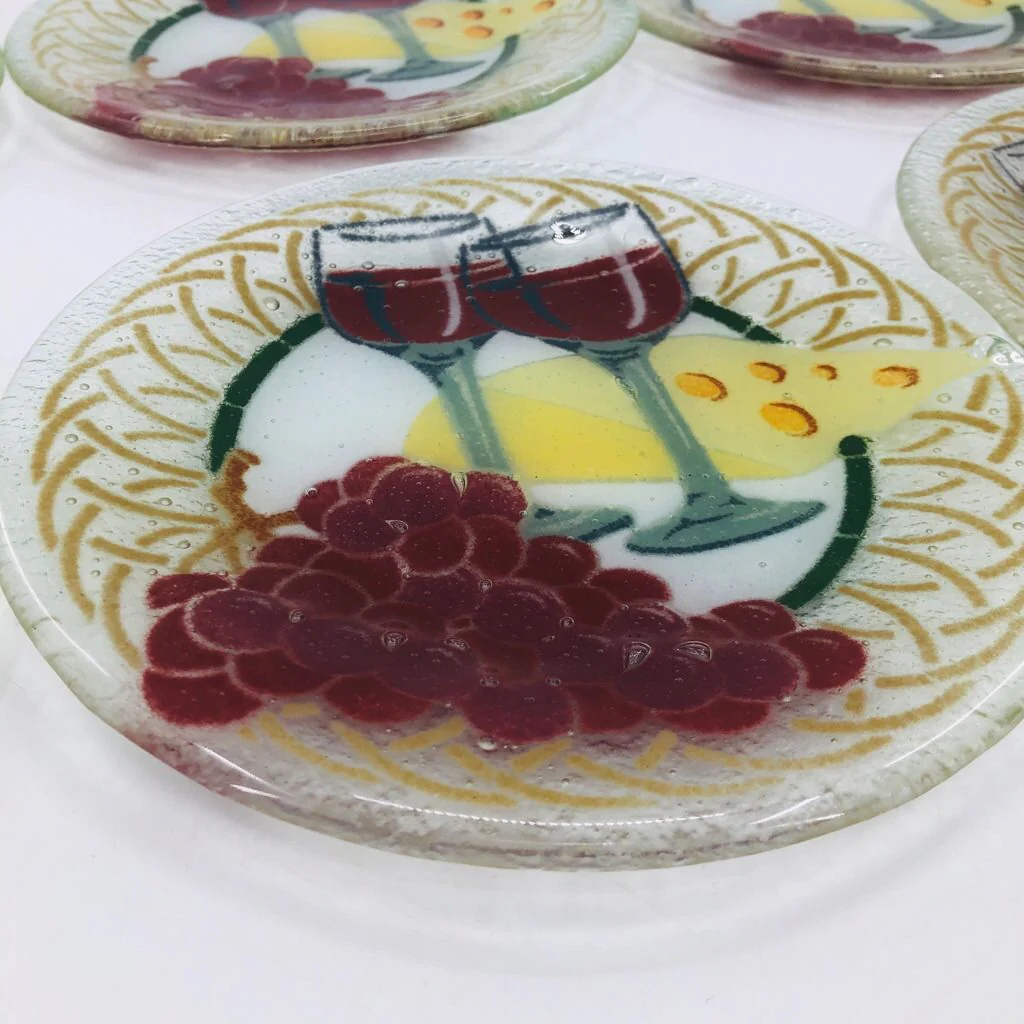 Fused Glass Red Wine Glass Grapes Cheese Appetizer Dessert Plates (6) by Peggy Karr - Image 9