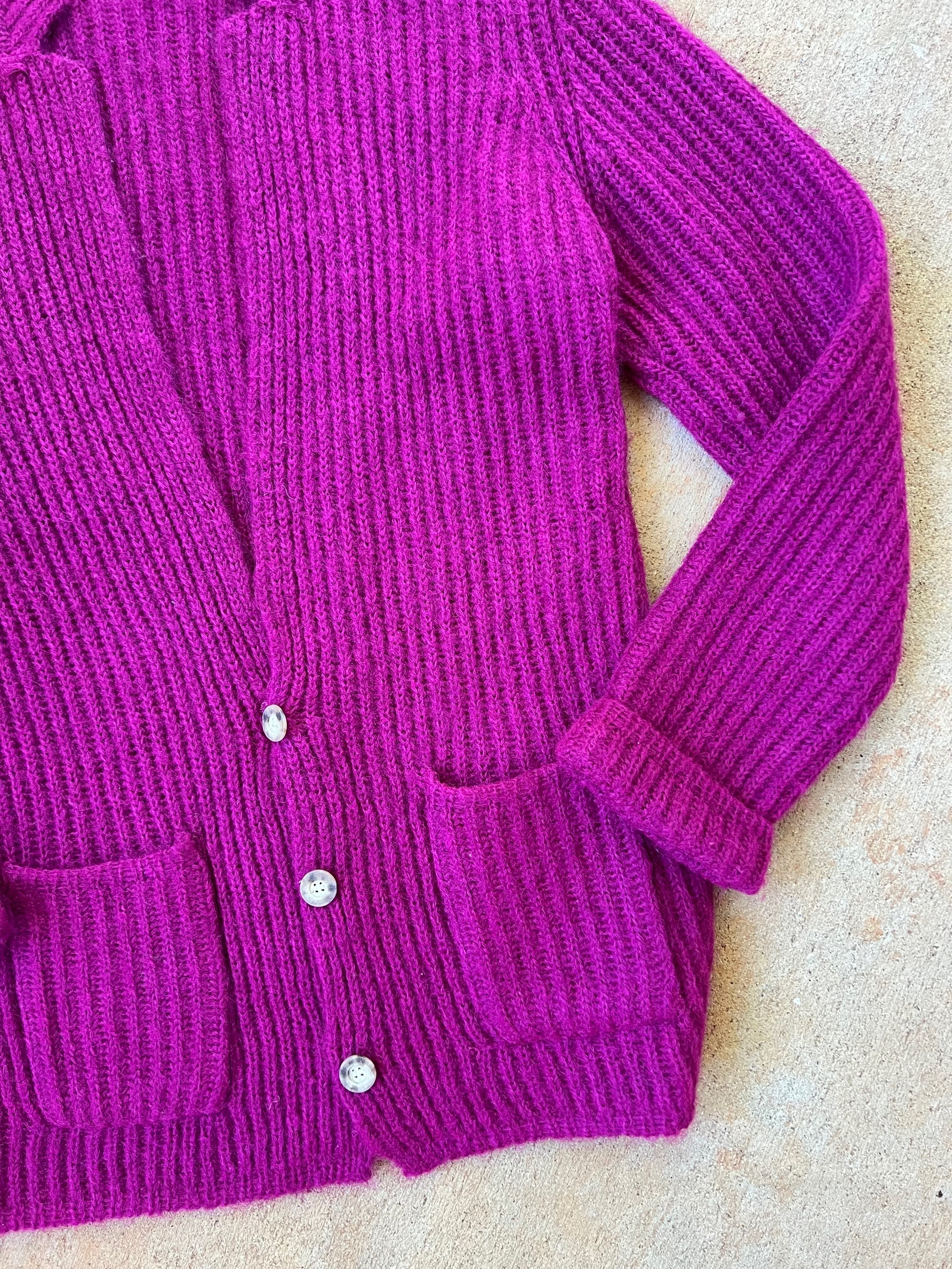 Fuzzy Mohair Blend Berry Cardigan - Image 4