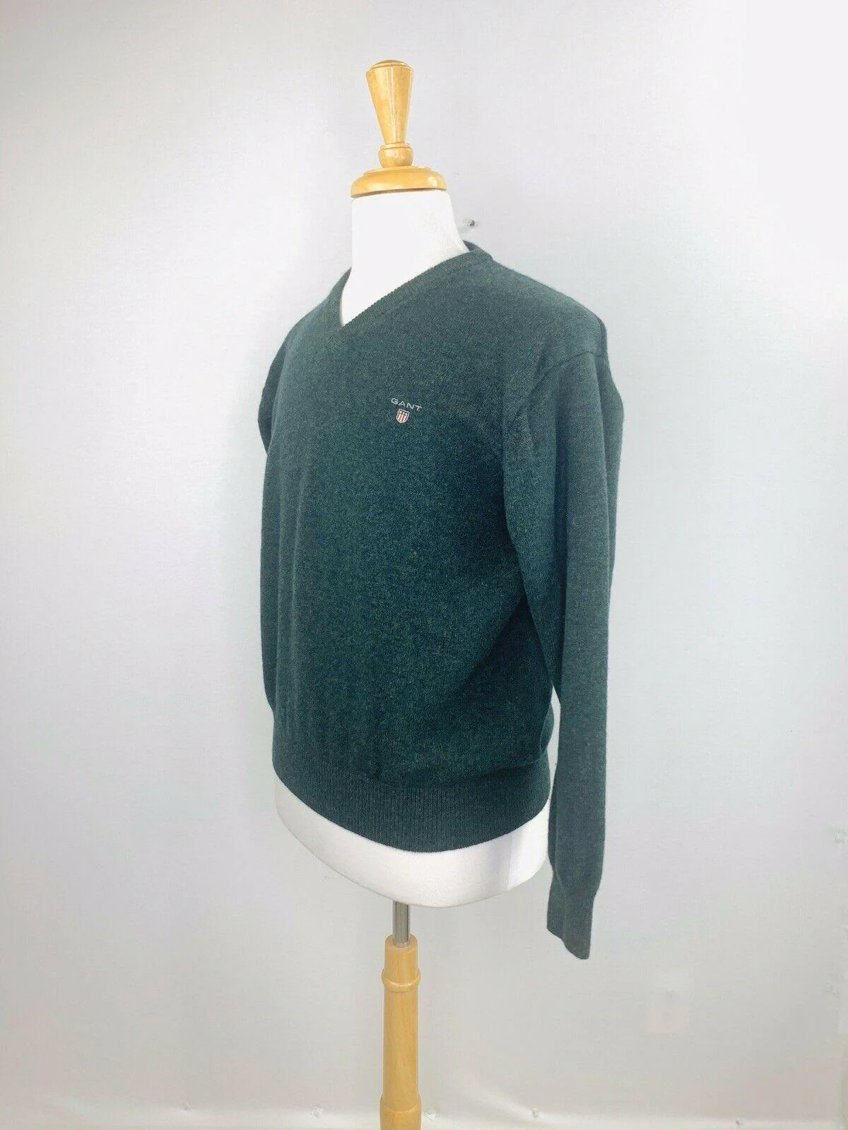 Gant Palace Olive Green Superfine Lambswool V-Neck Sweater by Gant - Image 2