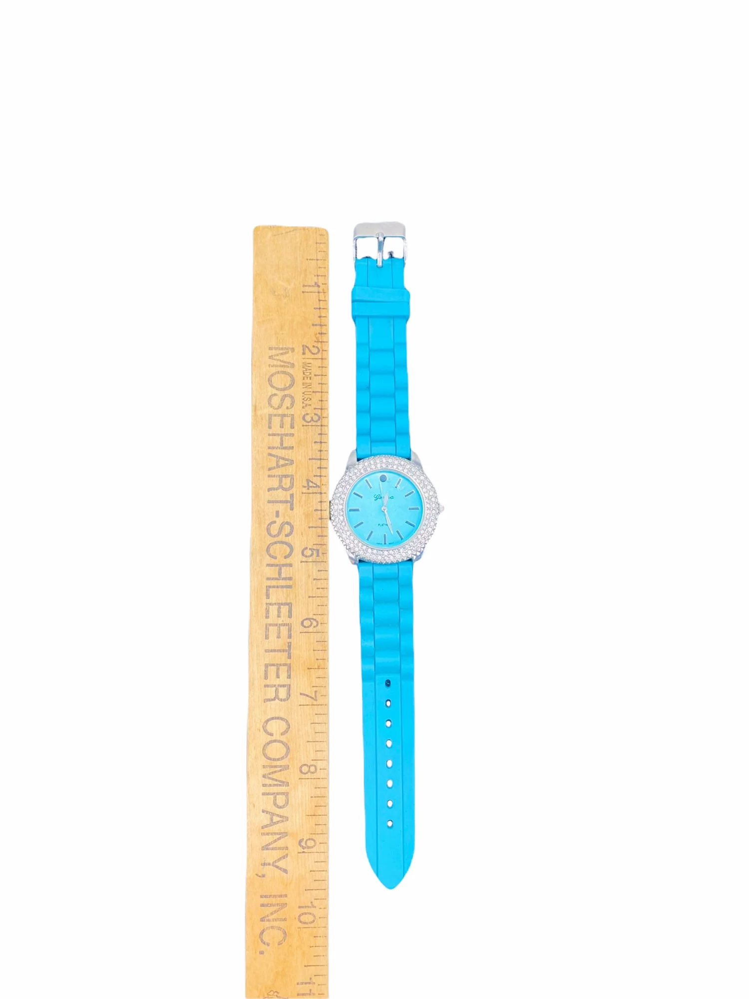 Geneva Platinum Ladies Watch Teal Rhinestone Bezel Silicone Band by Geneva - Image 2