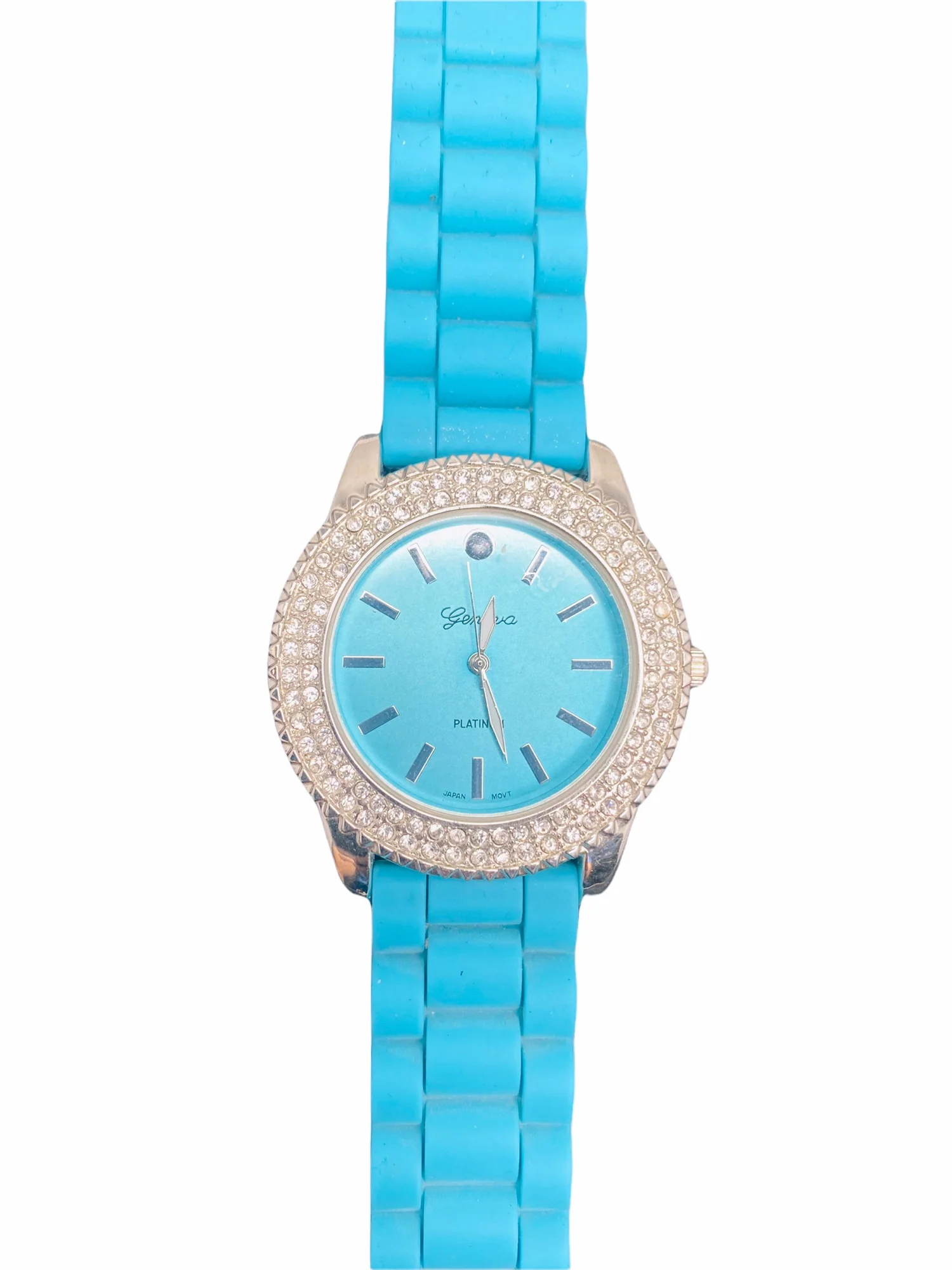 Geneva Platinum Ladies Watch Teal Rhinestone Bezel Silicone Band by Geneva - Image 3