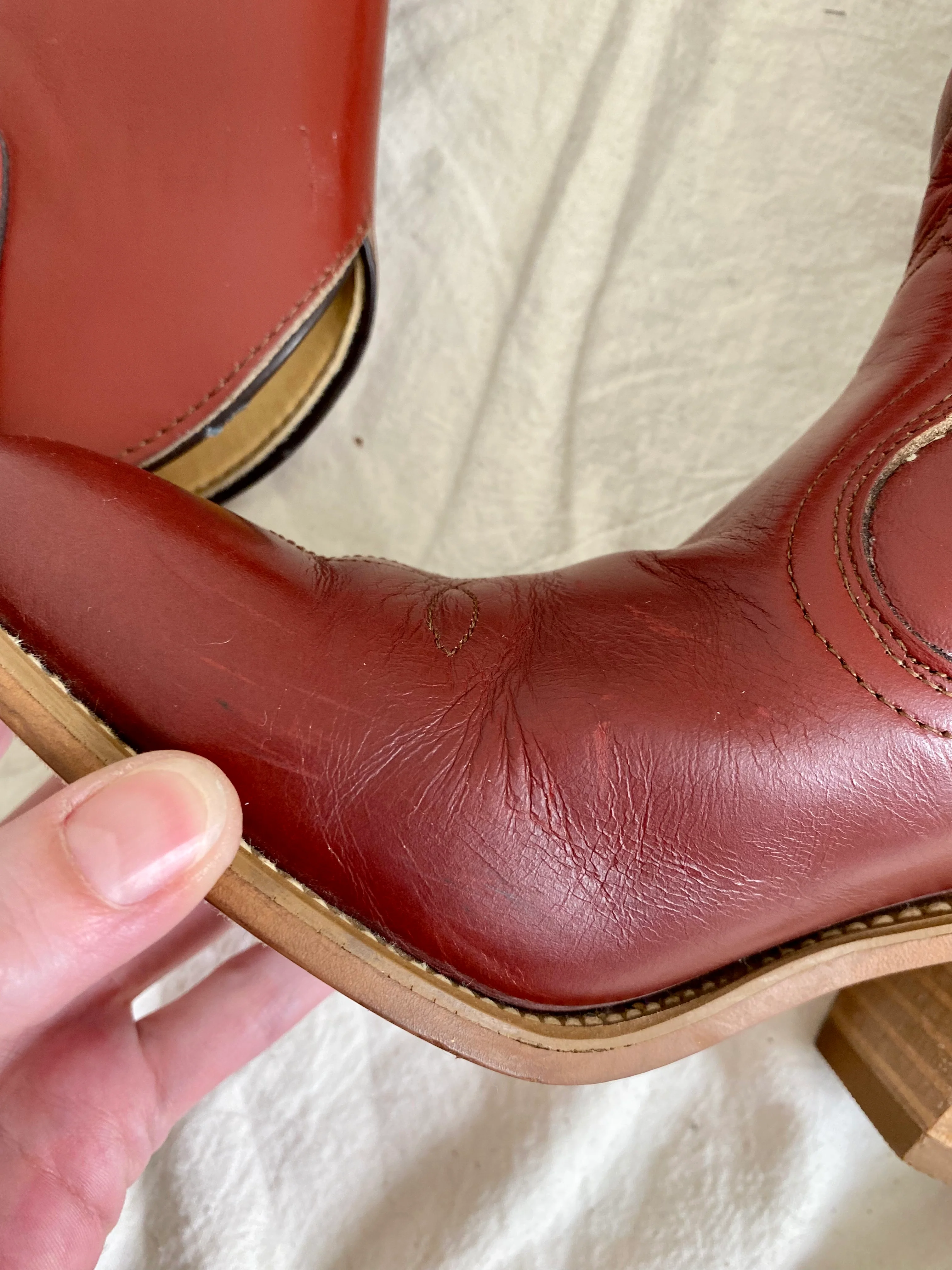 70s/80s Genuine Leather Red Western Boot With Stacked Heel By Frye American Classics - Image 10