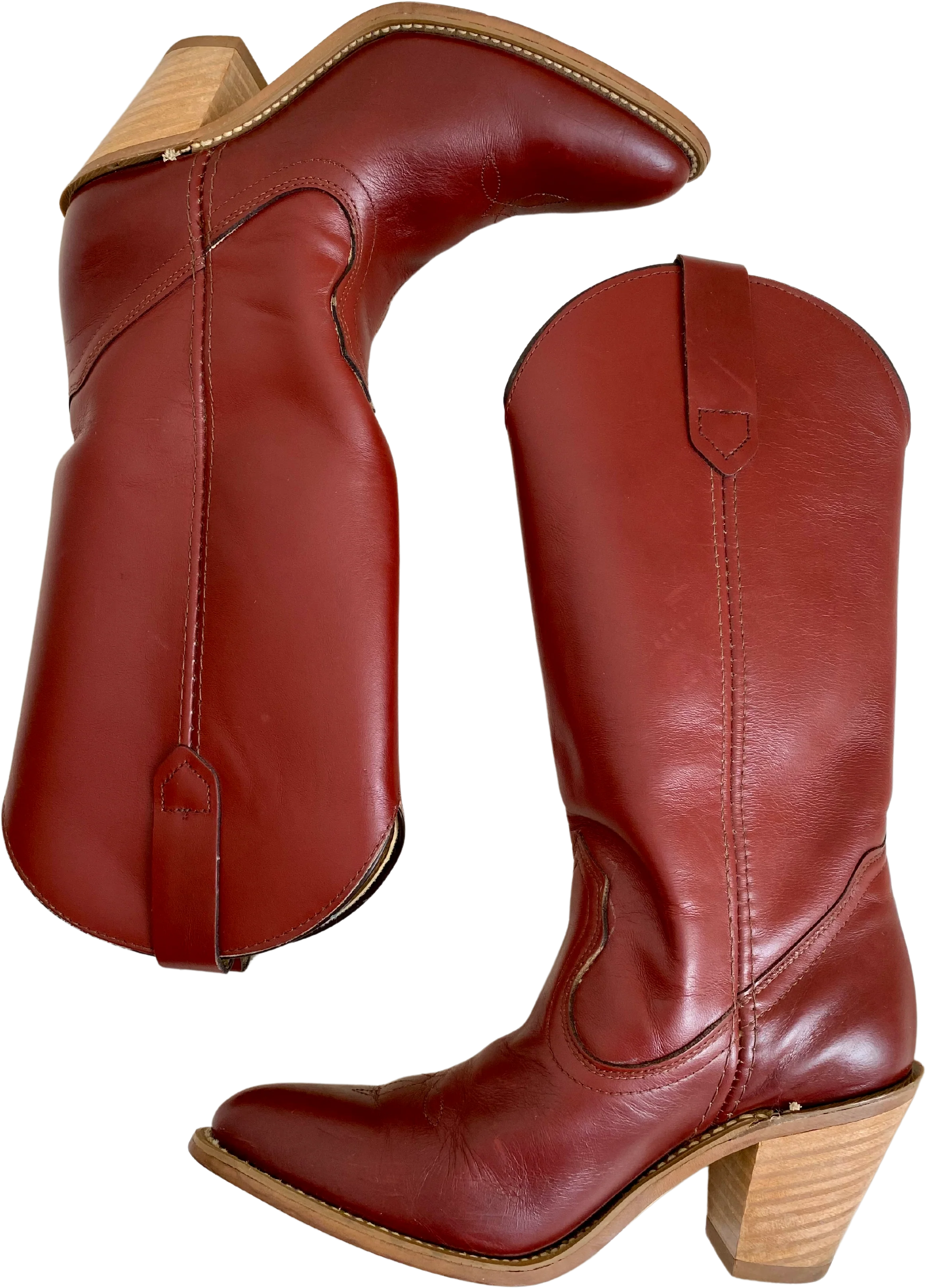 70s/80s Genuine Leather Red Western Boot With Stacked Heel By Frye American Classics - Image 2