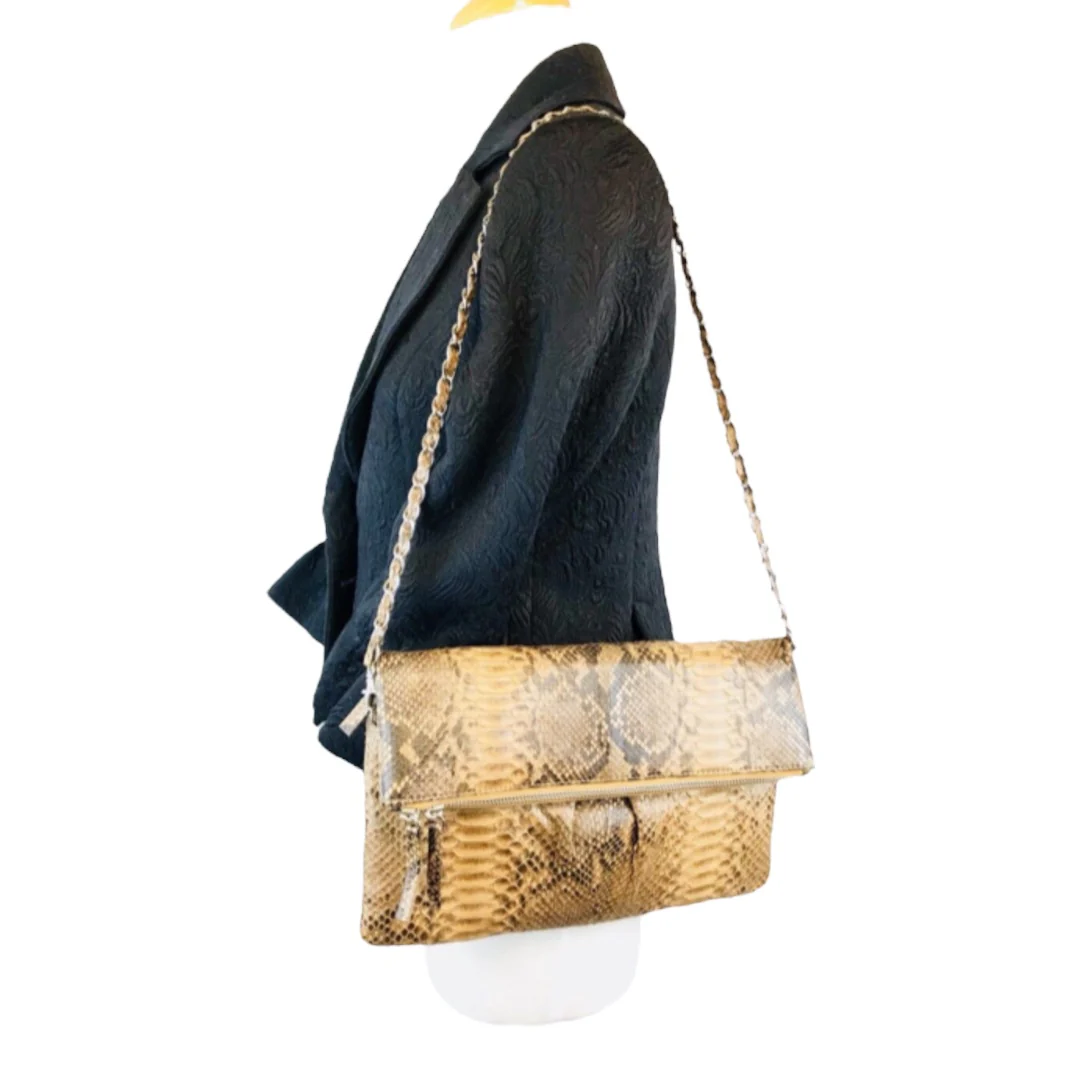 Genuine Python Crossbody Clutch Chain Strap Flap Bag Coco Dust Bag Nwot by Presmer - Image 3