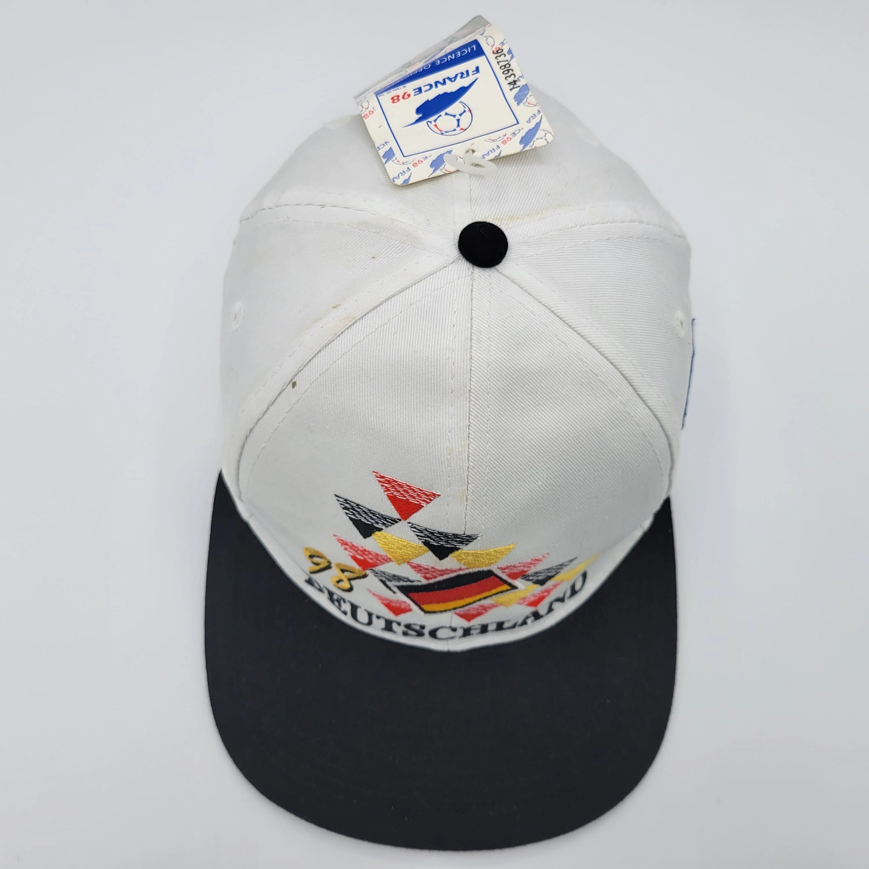 Germany Vintage 90s World Cup Soccer Strapback Hat 1998 France Games Football White Baseball Cap - Image 6