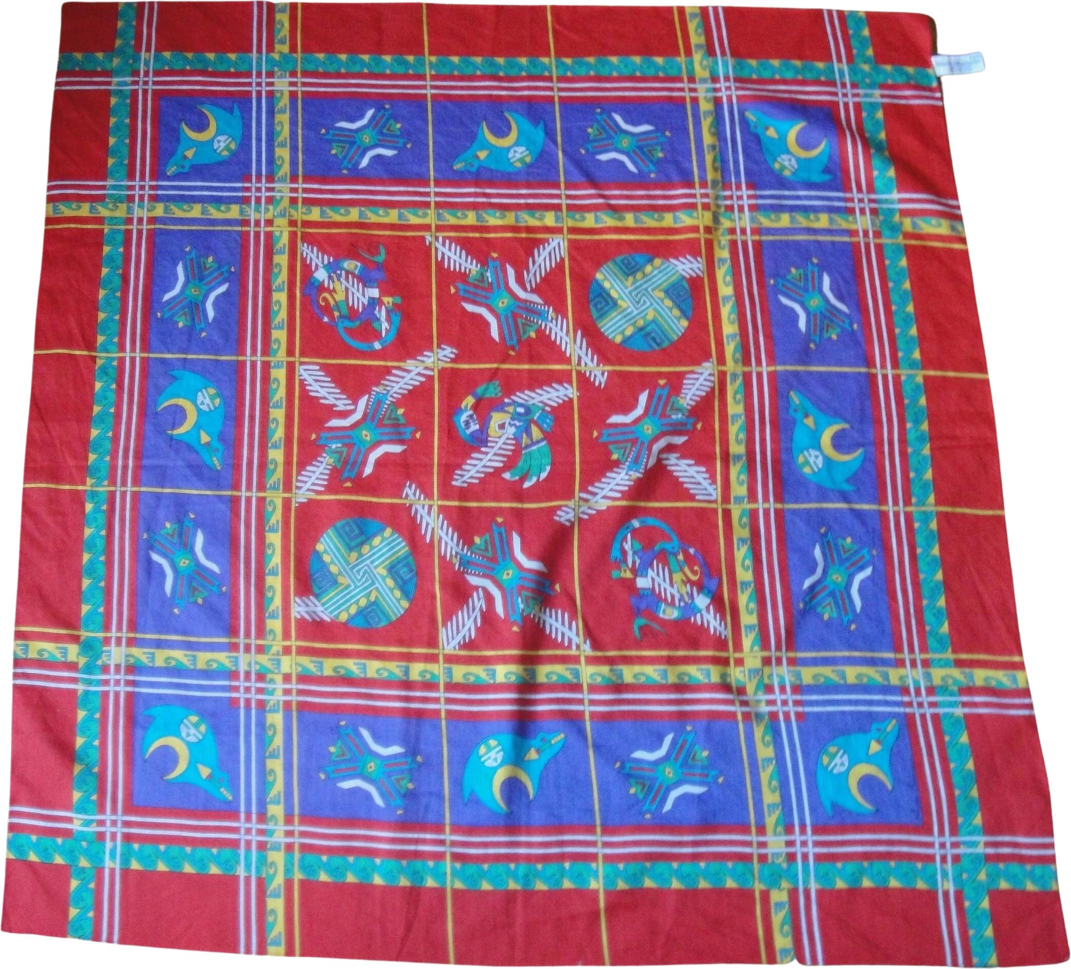 Ginnie Johansen Square Scarf Vintage 1989 Cotton Made In Japan Southwest Inspired Design Variety of American Symbols by Ginnie Johansen