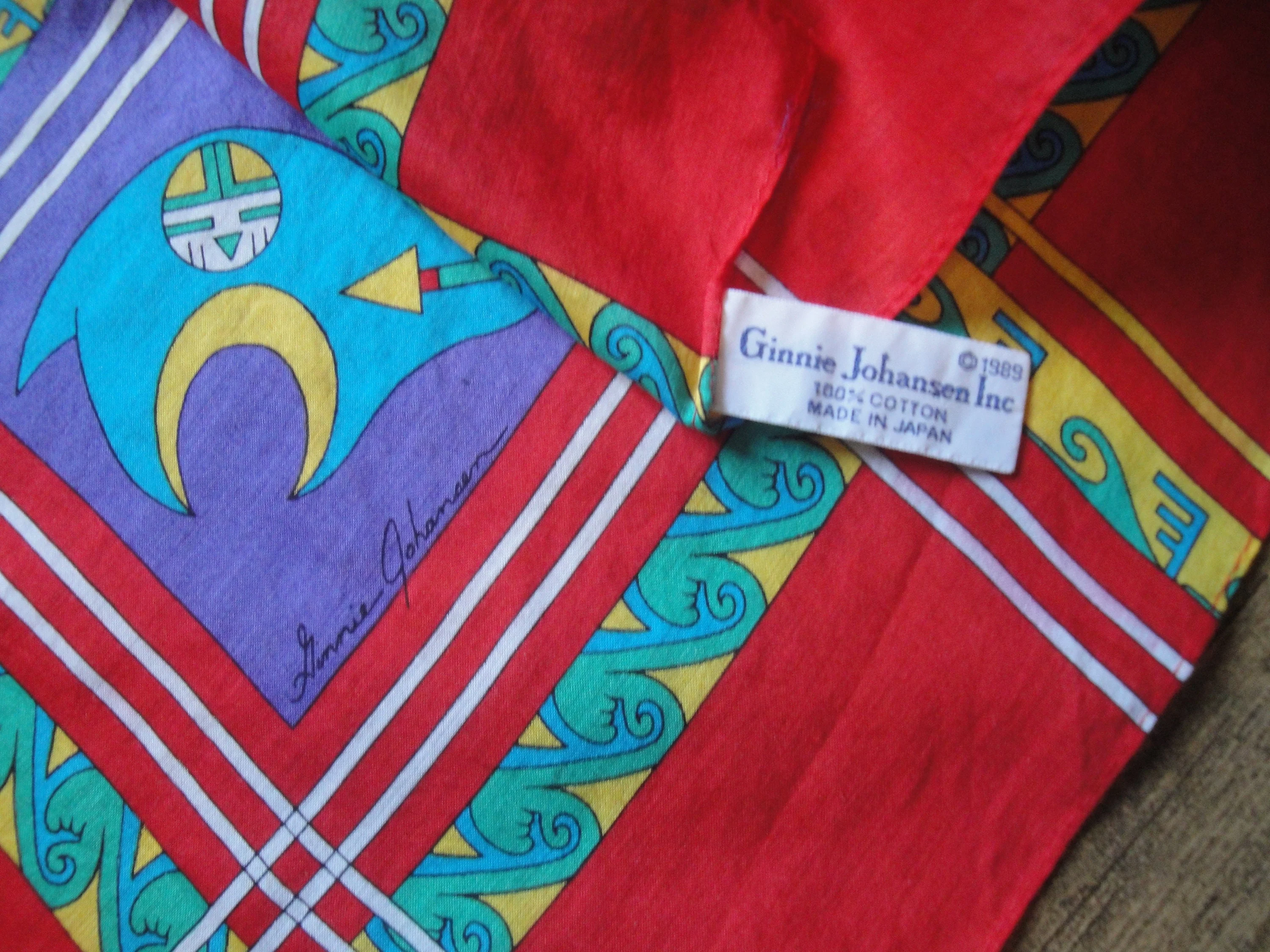 Ginnie Johansen Square Scarf Vintage 1989 Cotton Made In Japan Southwest Inspired Design Variety of American Symbols by Ginnie Johansen - Image 10