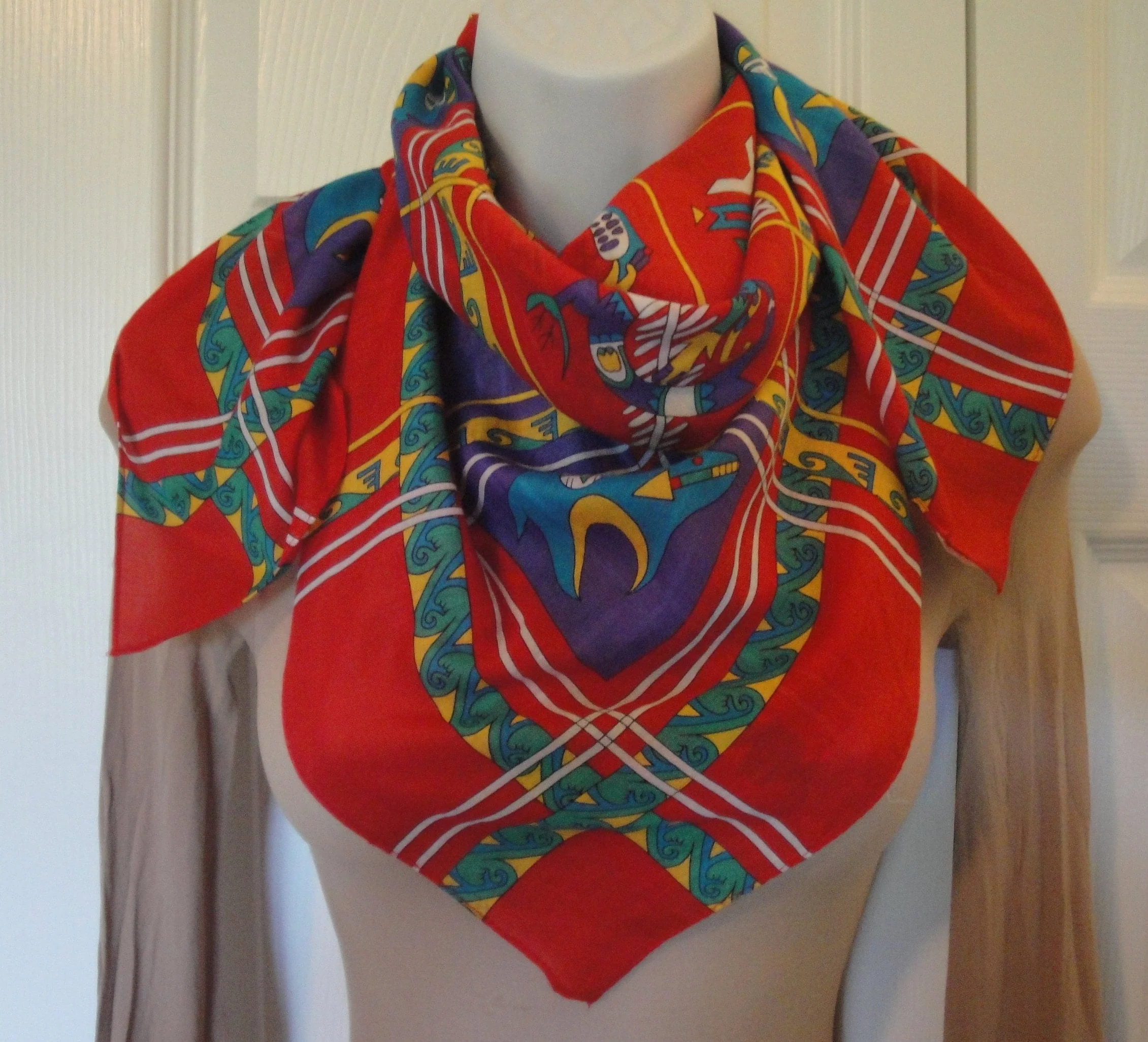 Ginnie Johansen Square Scarf Vintage 1989 Cotton Made In Japan Southwest Inspired Design Variety of American Symbols by Ginnie Johansen - Image 2