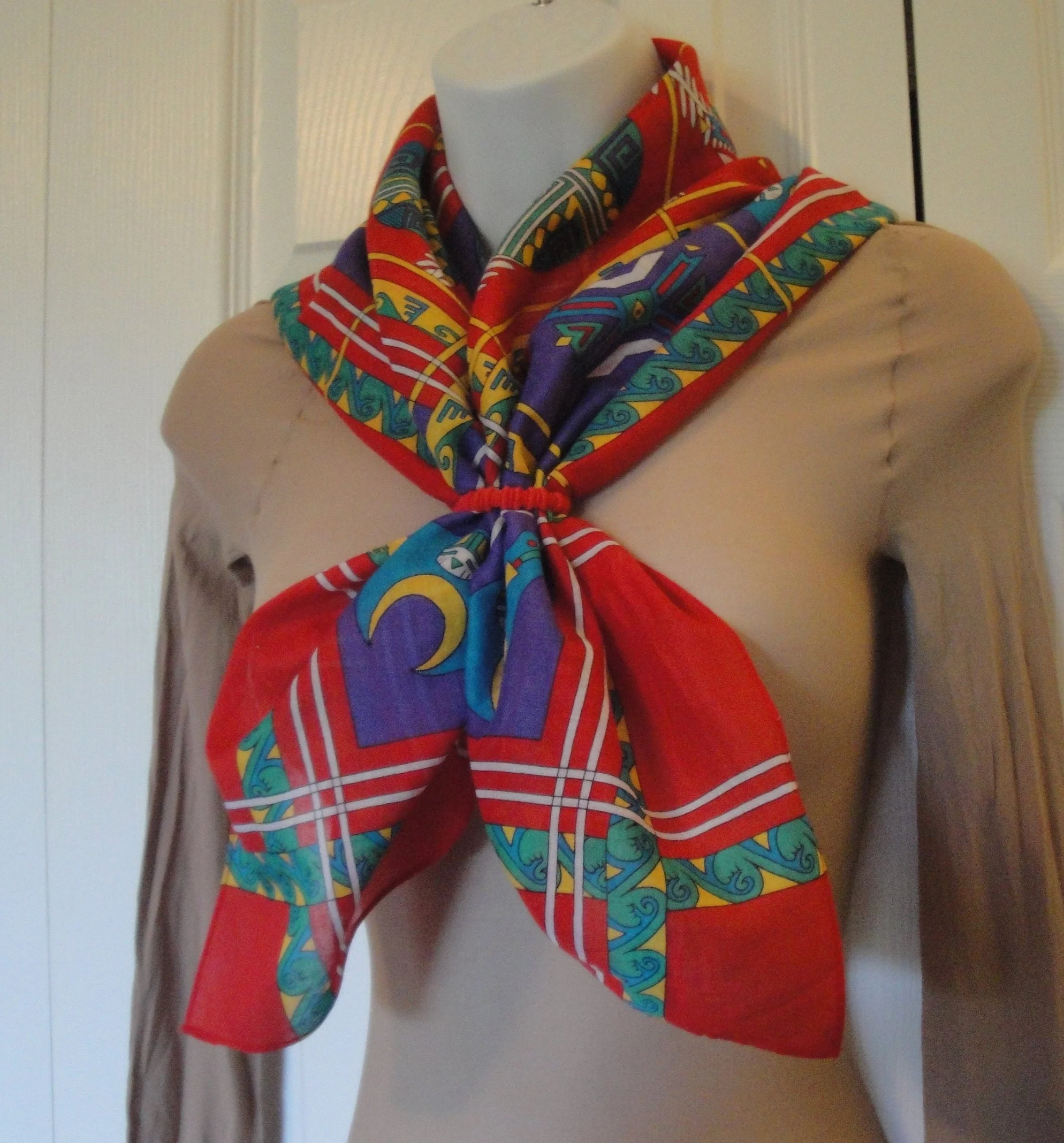 Ginnie Johansen Square Scarf Vintage 1989 Cotton Made In Japan Southwest Inspired Design Variety of American Symbols by Ginnie Johansen - Image 3