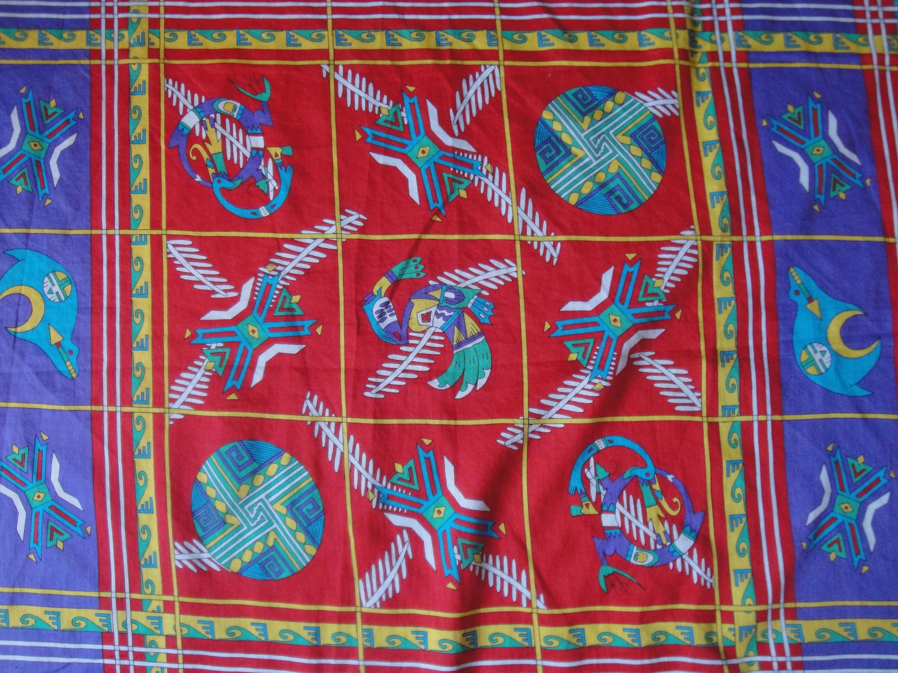 Ginnie Johansen Square Scarf Vintage 1989 Cotton Made In Japan Southwest Inspired Design Variety of American Symbols by Ginnie Johansen - Image 4