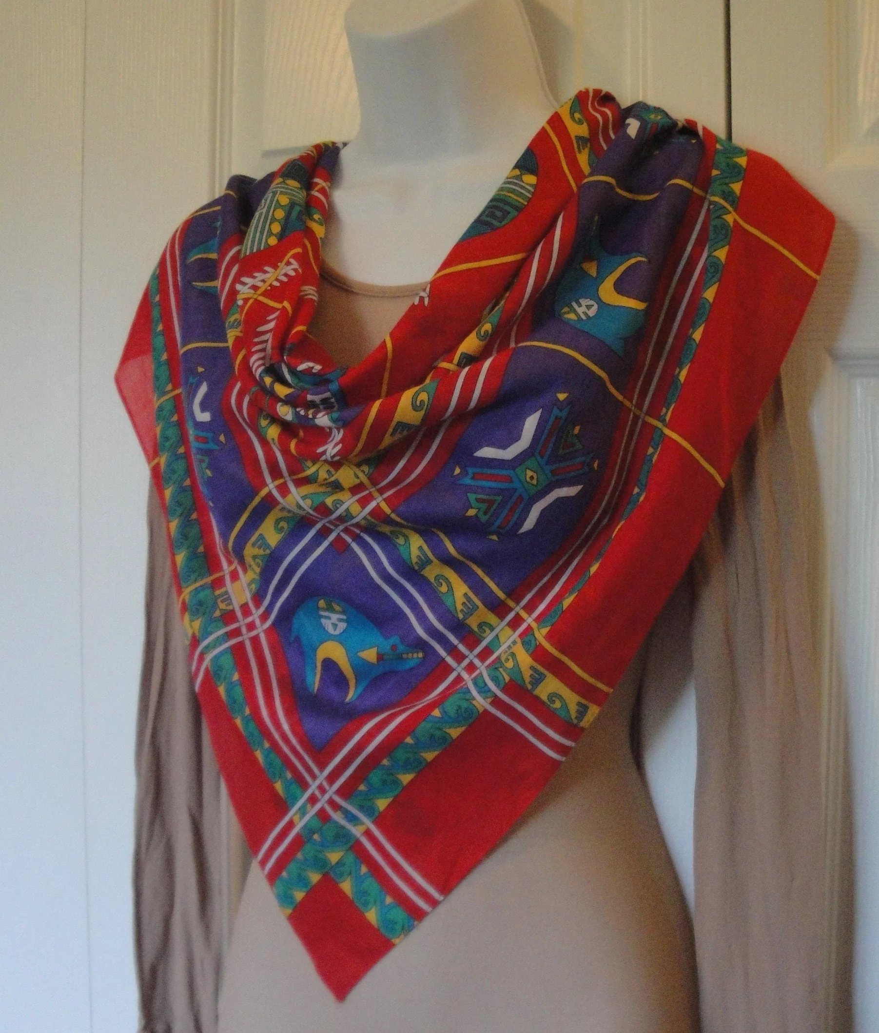 Ginnie Johansen Square Scarf Vintage 1989 Cotton Made In Japan Southwest Inspired Design Variety of American Symbols by Ginnie Johansen - Image 5