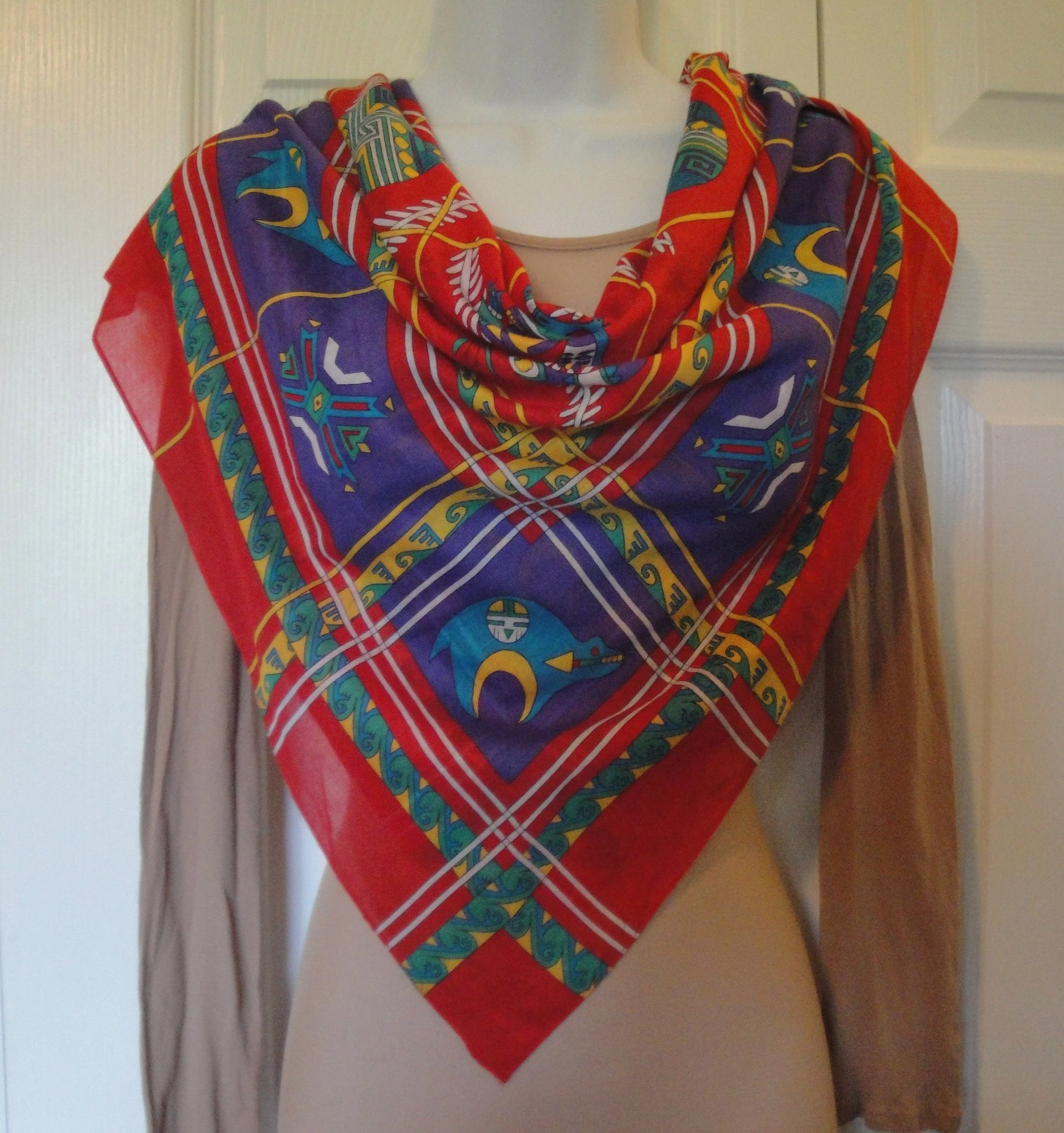 Ginnie Johansen Square Scarf Vintage 1989 Cotton Made In Japan Southwest Inspired Design Variety of American Symbols by Ginnie Johansen - Image 6