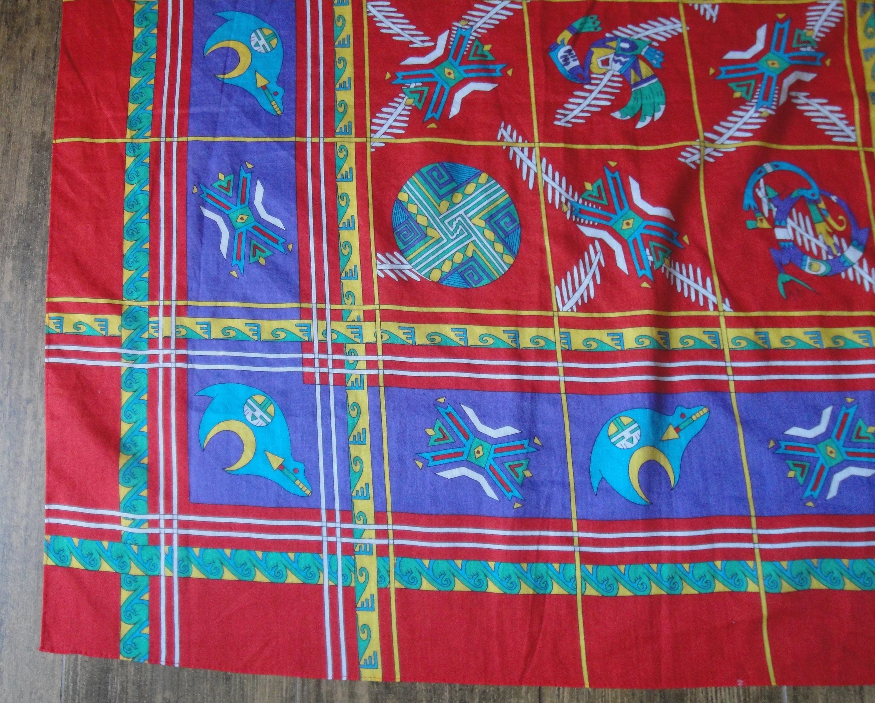 Ginnie Johansen Square Scarf Vintage 1989 Cotton Made In Japan Southwest Inspired Design Variety of American Symbols by Ginnie Johansen - Image 7