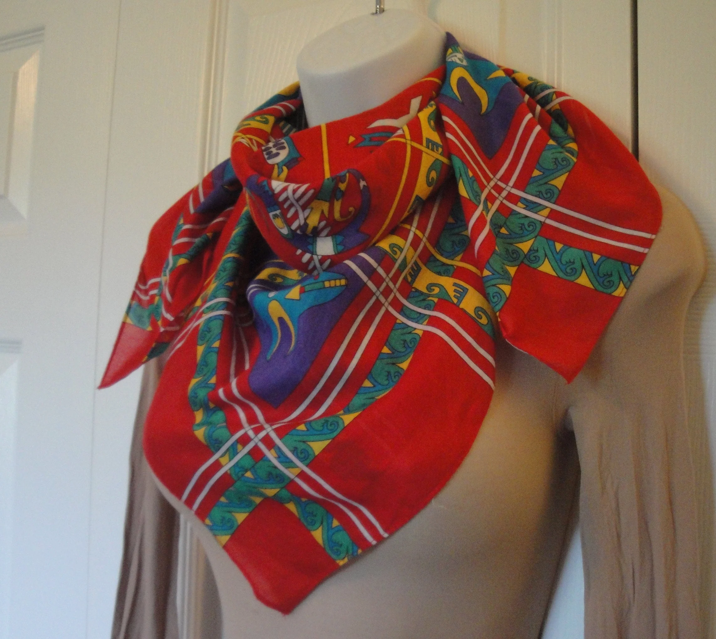 Ginnie Johansen Square Scarf Vintage 1989 Cotton Made In Japan Southwest Inspired Design Variety of American Symbols by Ginnie Johansen - Image 8