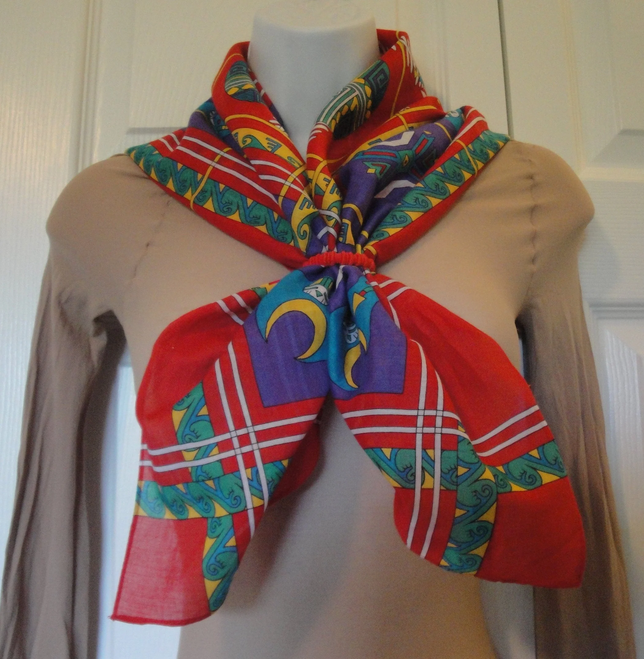 Ginnie Johansen Square Scarf Vintage 1989 Cotton Made In Japan Southwest Inspired Design Variety of American Symbols by Ginnie Johansen - Image 9