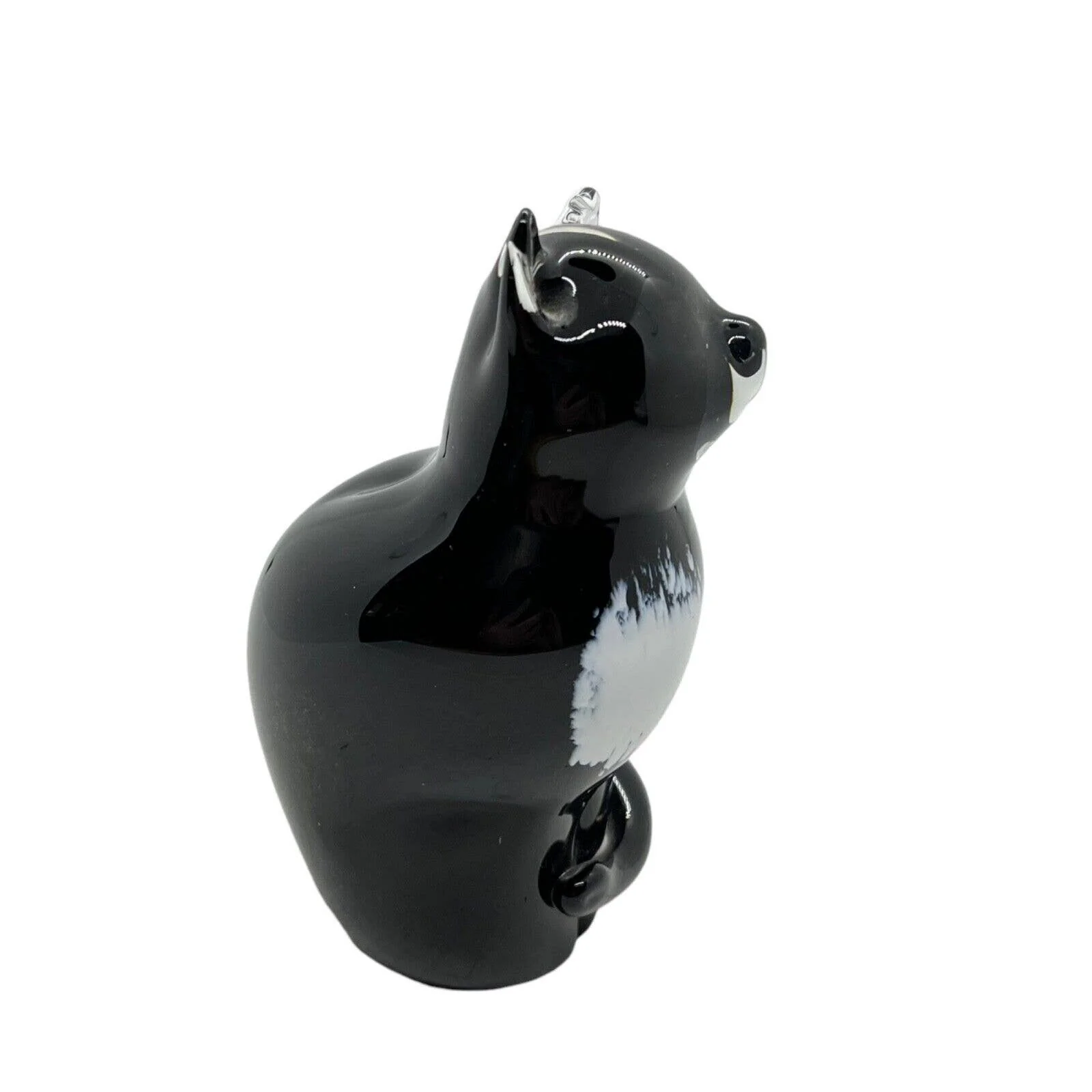 Glass Cat Paperweight England Handmade Crystal Sitting Black White Decor by Langham - Image 3