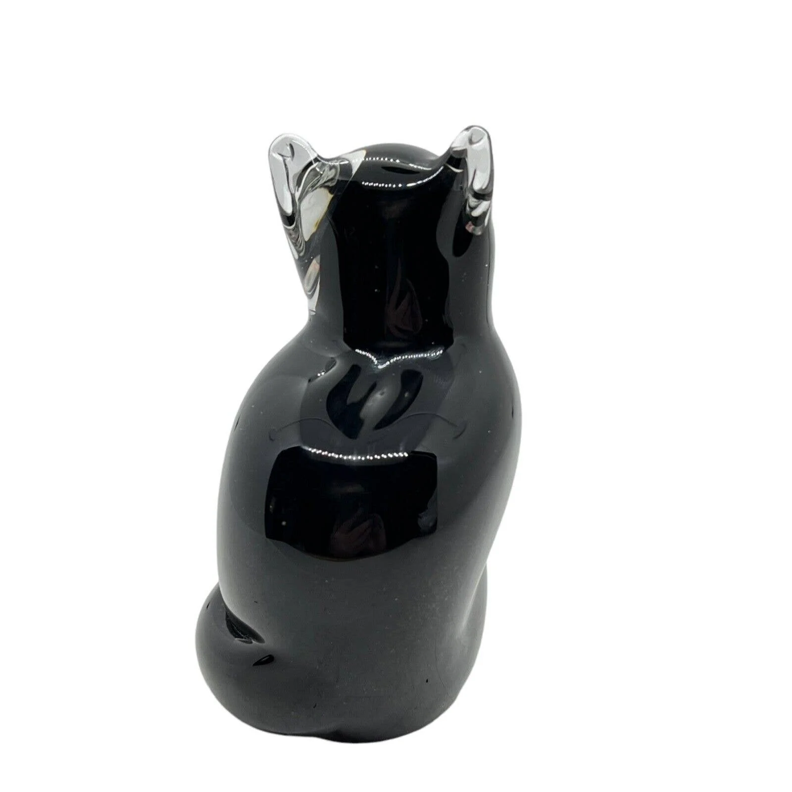 Glass Cat Paperweight England Handmade Crystal Sitting Black White Decor by Langham - Image 4