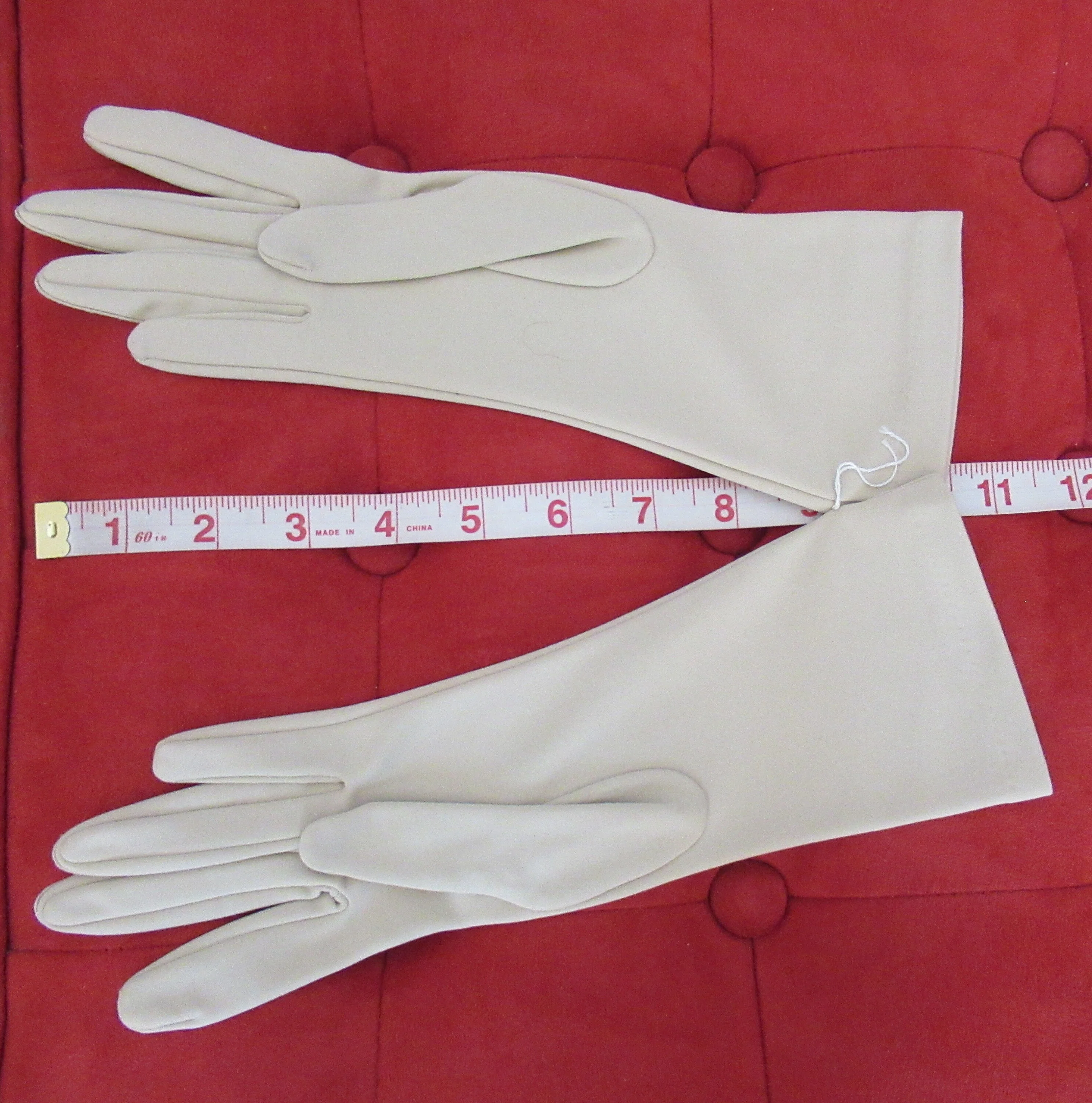 Gloves by Superb 50s Long Beige Nylon Wpl 186 Van Raalte Still Tied Together Mint Vintage Condition by Superb - Image 3