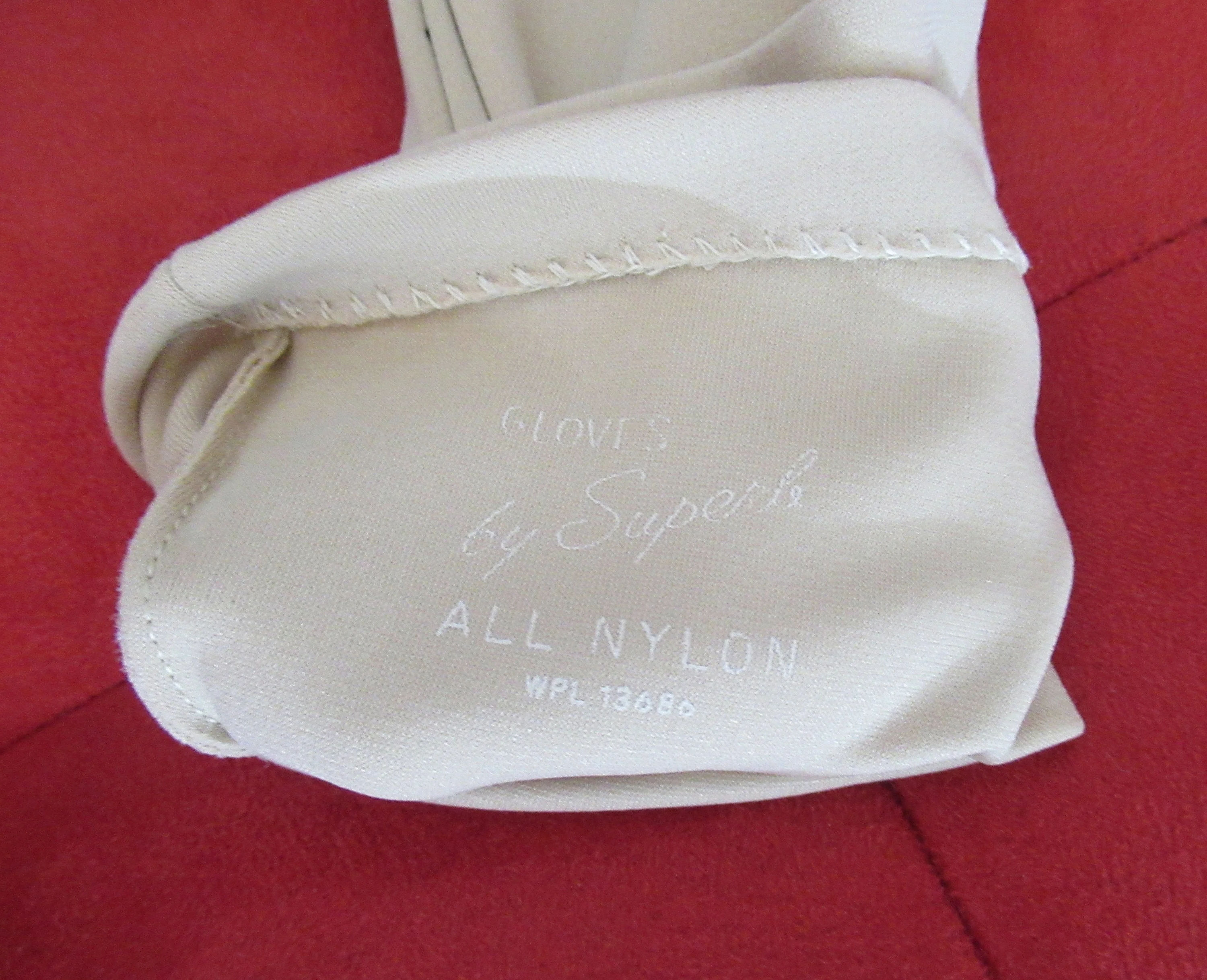 Gloves by Superb 50s Long Beige Nylon Wpl 186 Van Raalte Still Tied Together Mint Vintage Condition by Superb - Image 4