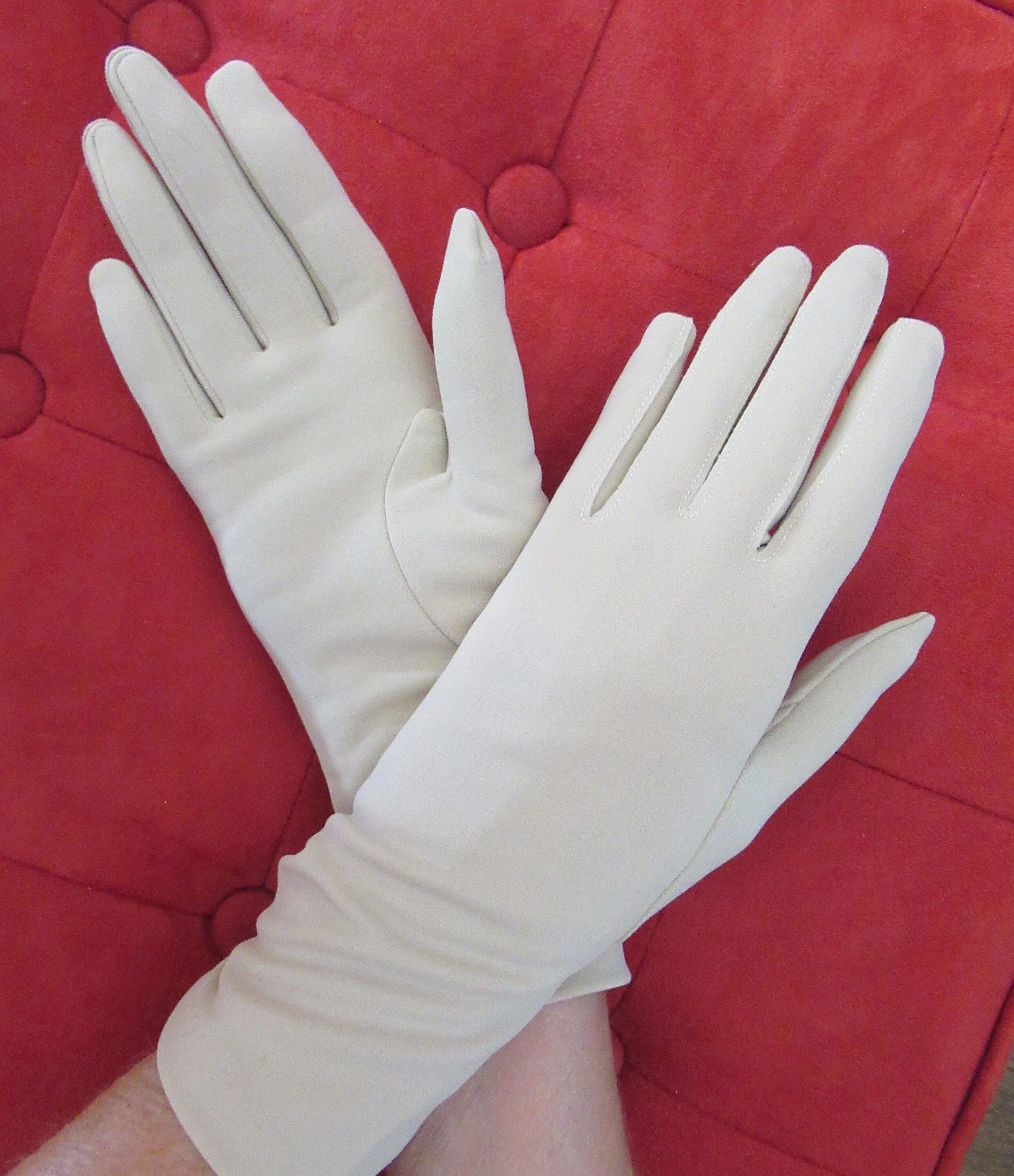 Gloves by Superb 50s Long Beige Nylon Wpl 186 Van Raalte Still Tied Together Mint Vintage Condition by Superb - Image 6