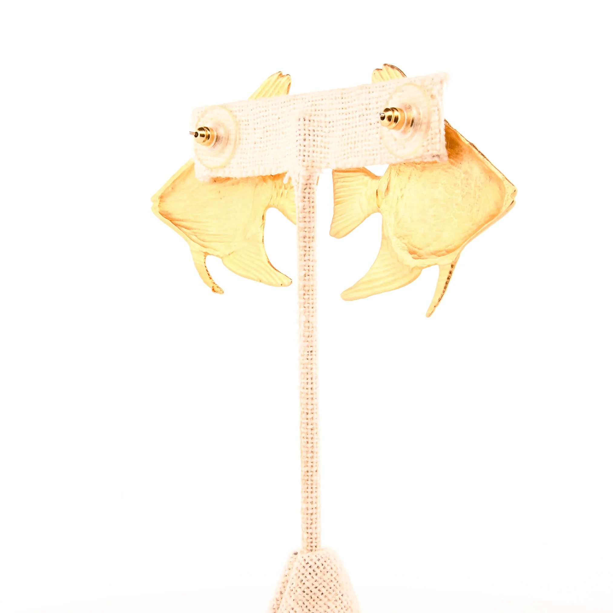 Gold and Green Large Angel Fish Statement Earrings - Image 6