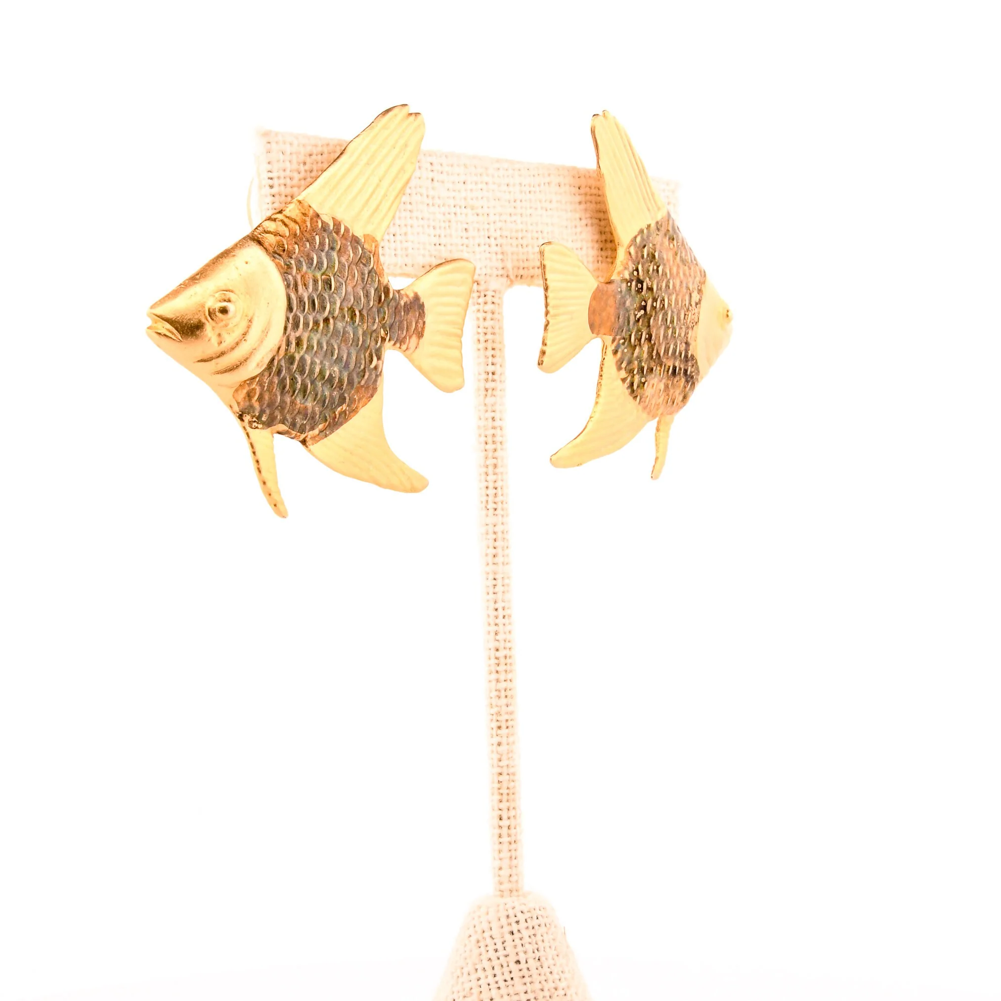 Gold and Green Large Angel Fish Statement Earrings - Image 8