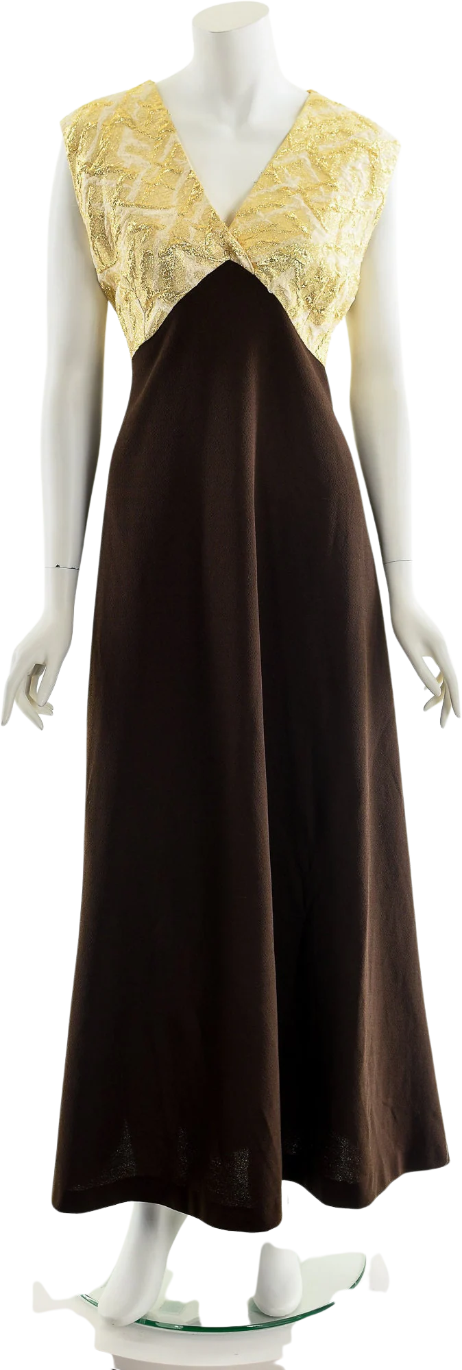 Gold Brocade and Brown Maxi Length Prom Dress