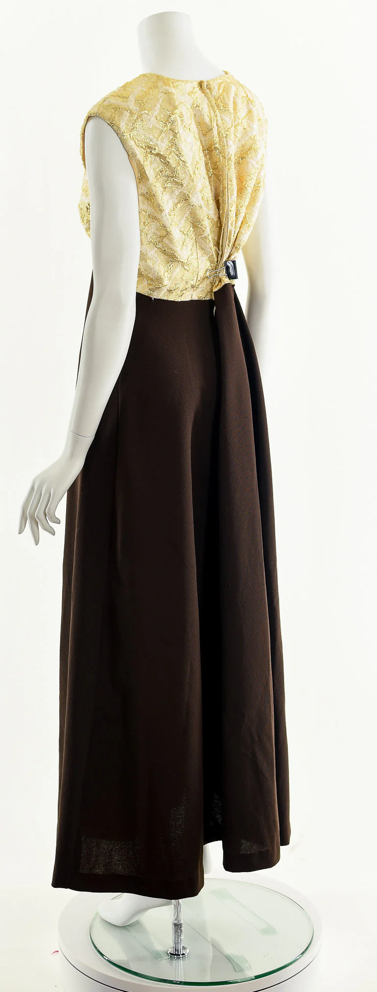 Gold Brocade and Brown Maxi Length Prom Dress - Image 8