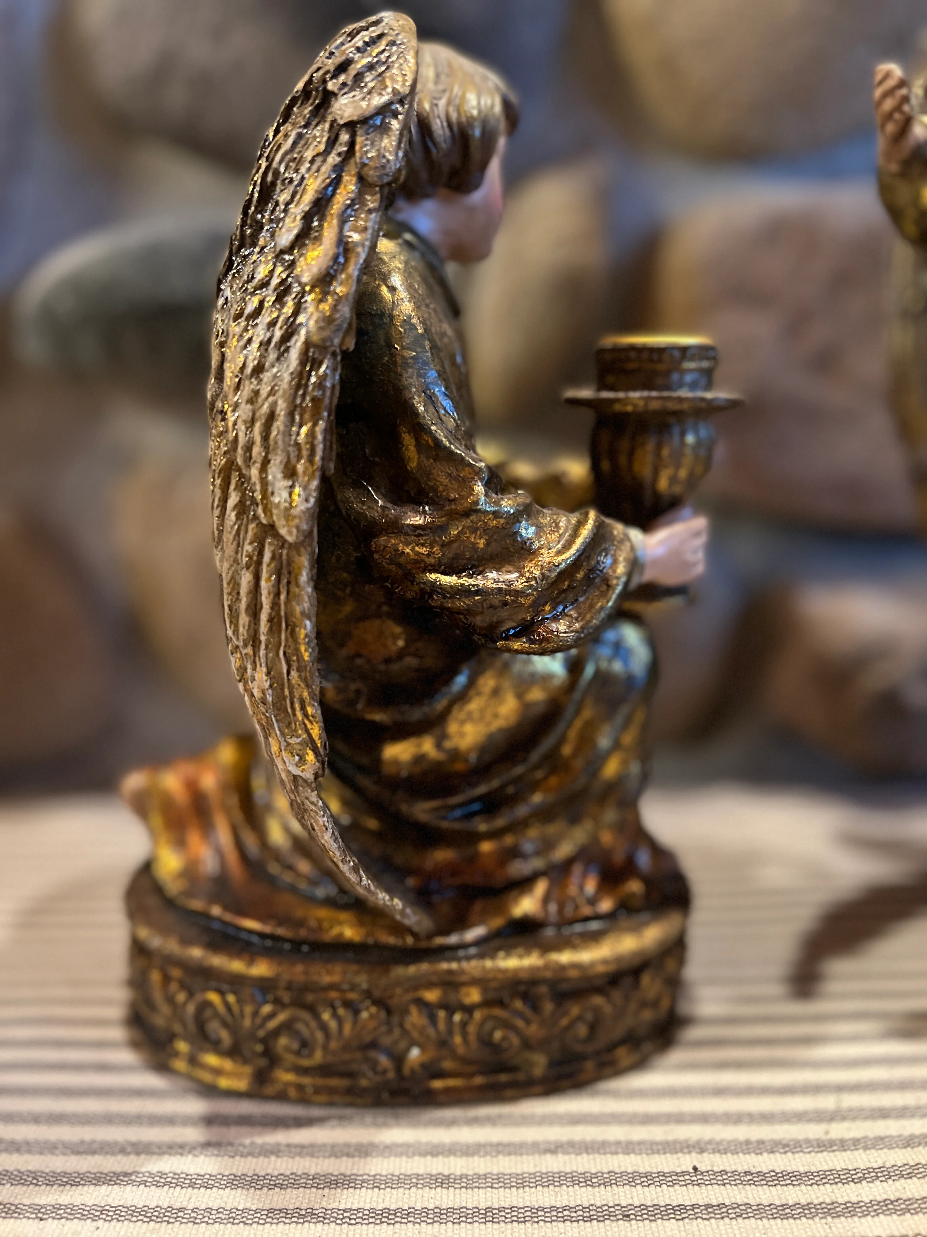 Gold Gilded Angel Set Candleholder Display Angels By Dept. 56 - Image 10