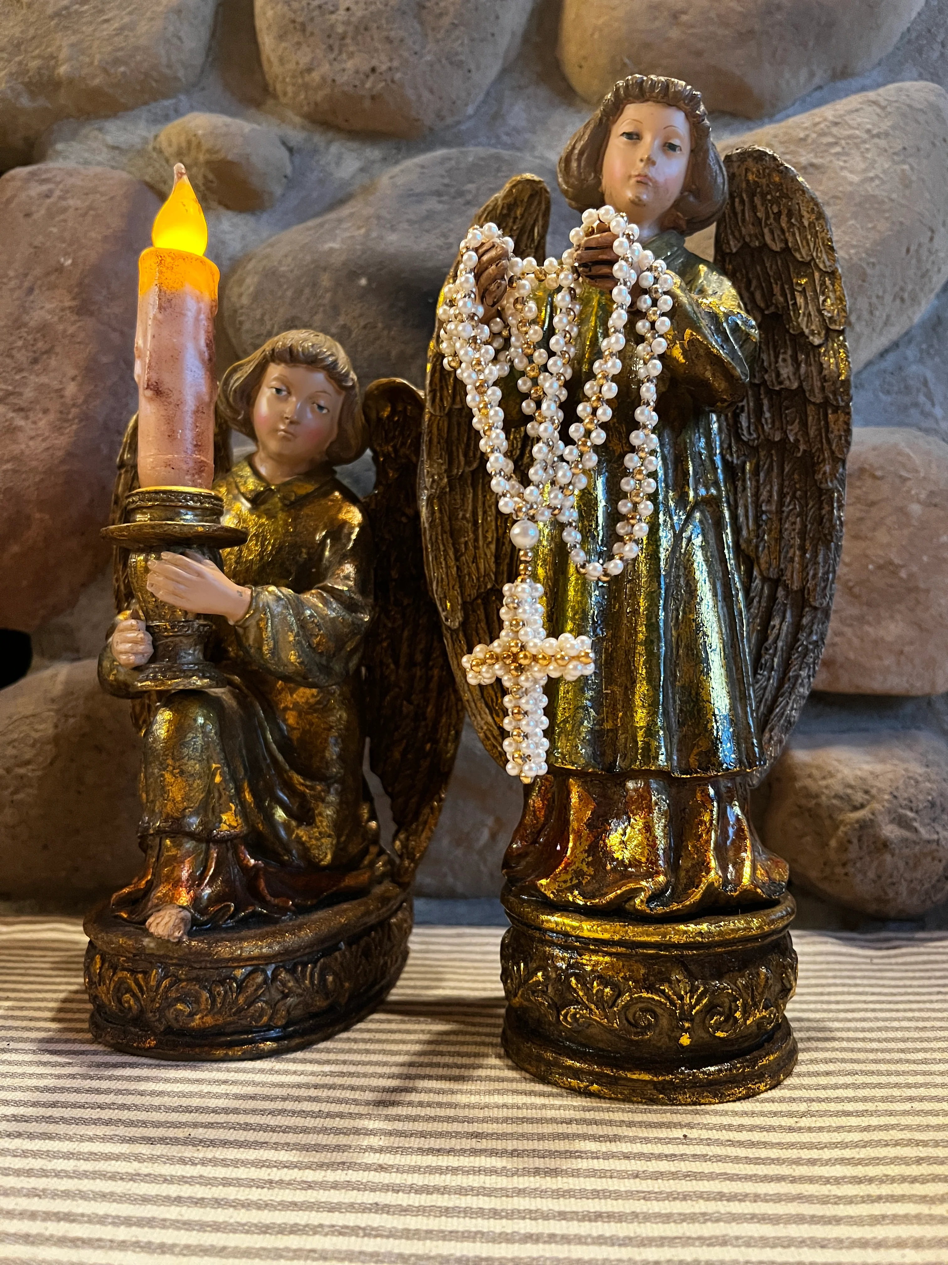 Gold Gilded Angel Set Candleholder Display Angels By Dept. 56 - Image 12