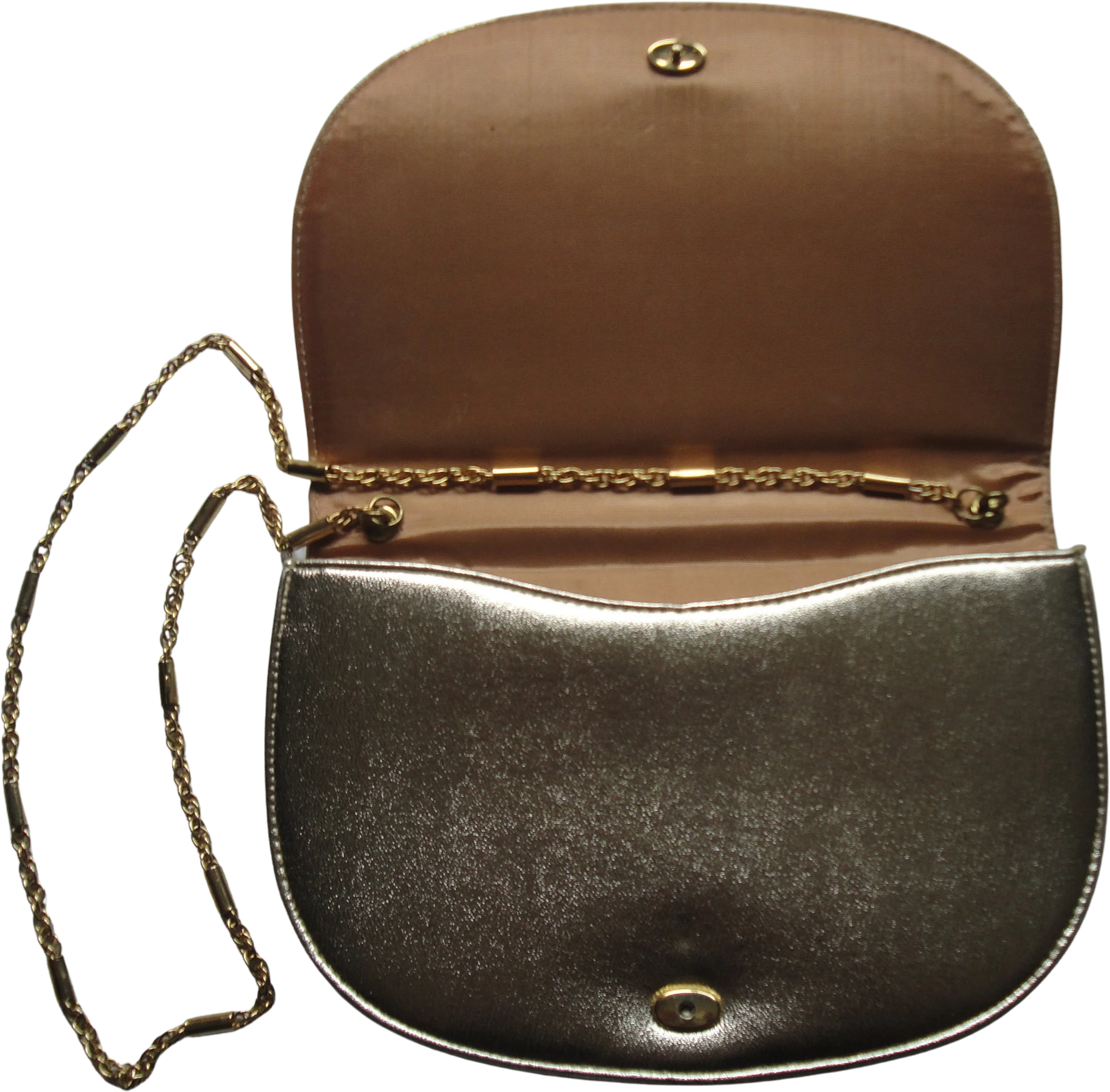 Gold Lame Purse with Front Crown Accent Front Flap Closure Gold Tone Metal Vintage