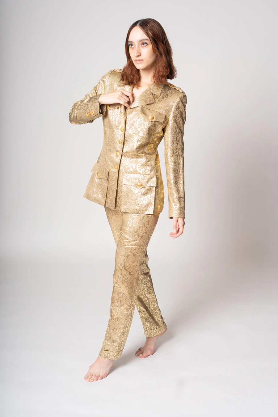 Gold Lamé Serpent Suit by Rena Lange - Image 8