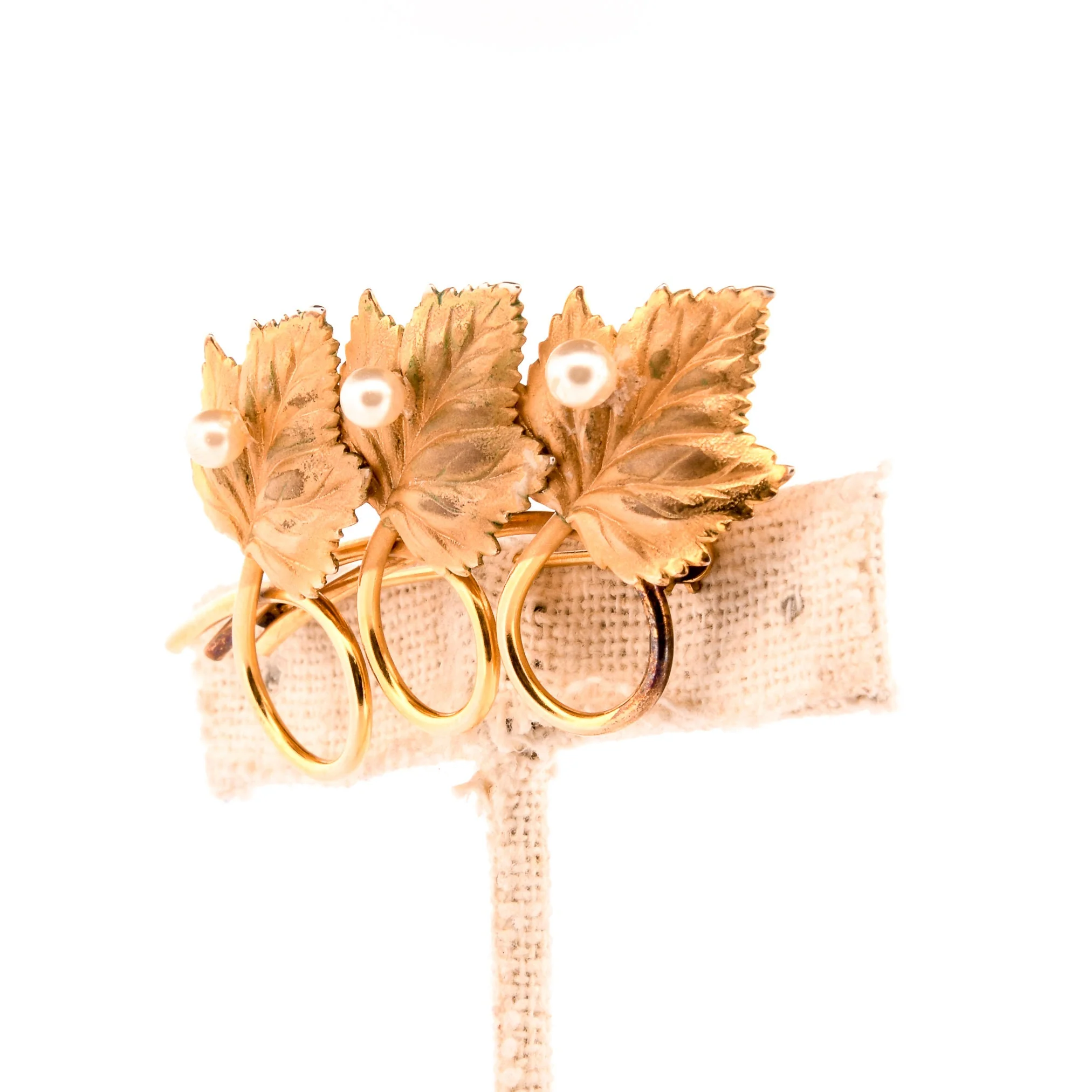 Gold Maple Leaf and Pearls Brooch 10k Gold Cultured Pearl Pin Fall Jewelry - Image 2