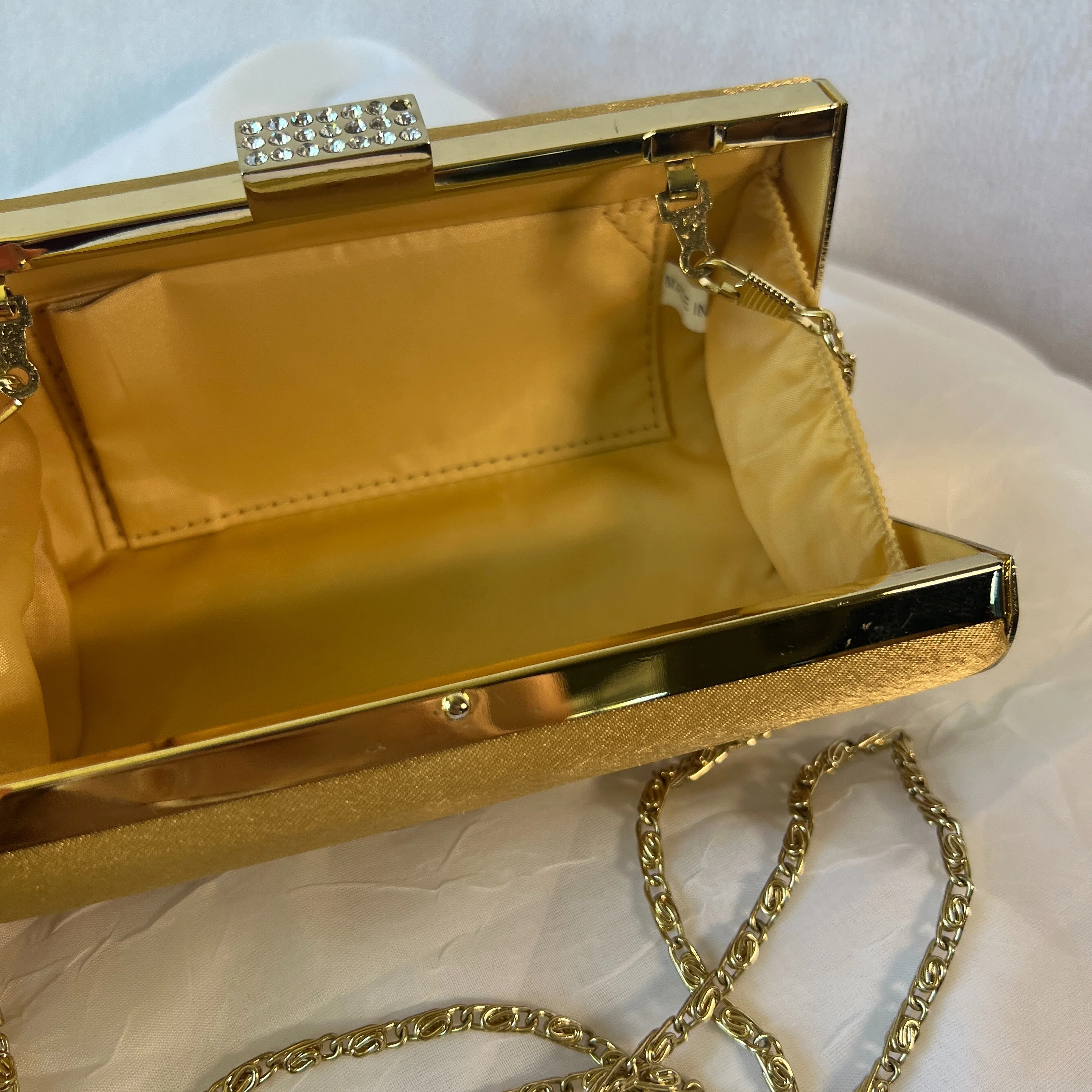 Gold Rhinestone Clasp Hard Sided Crossbody Clutch - Image 3