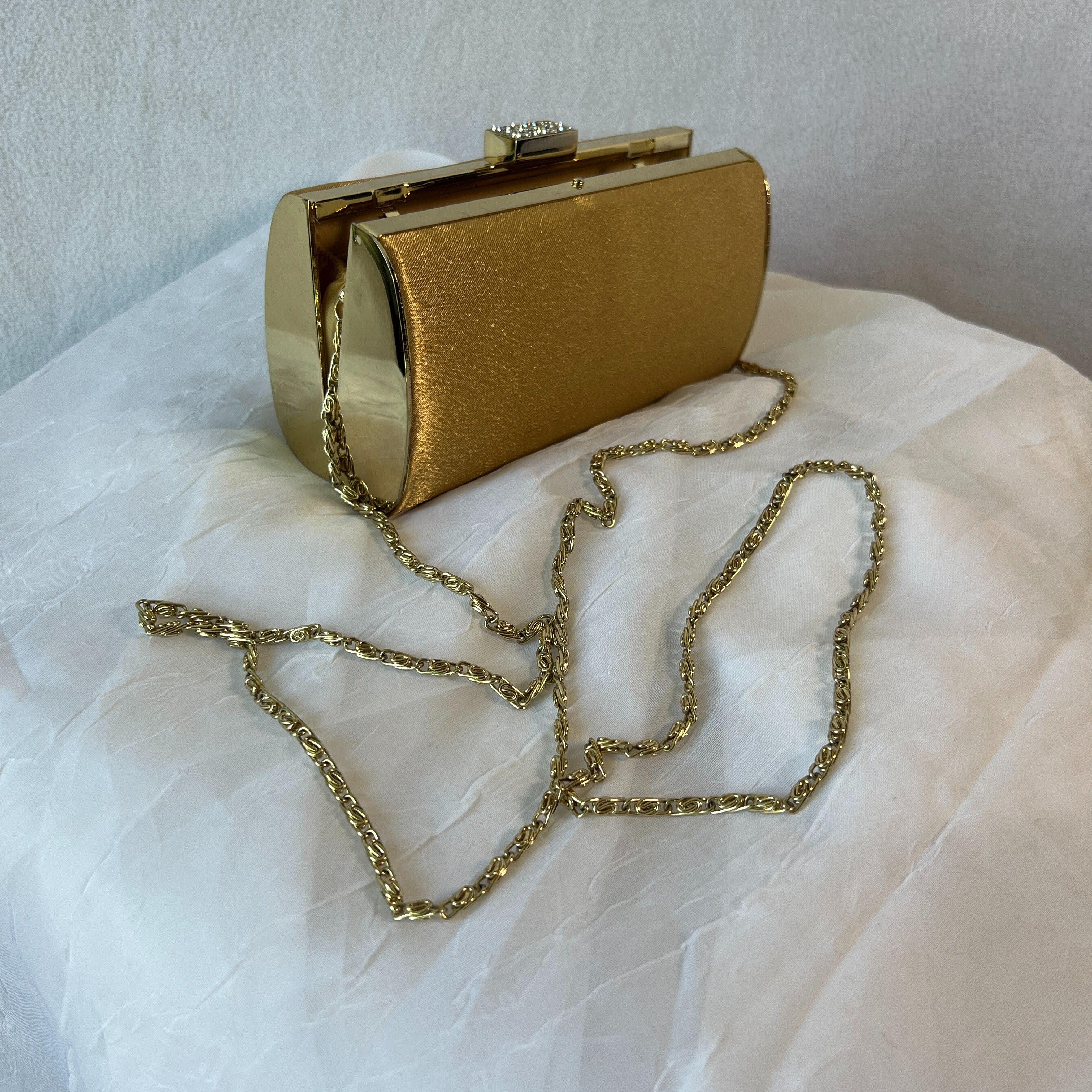 Gold Rhinestone Clasp Hard Sided Crossbody Clutch - Image 4