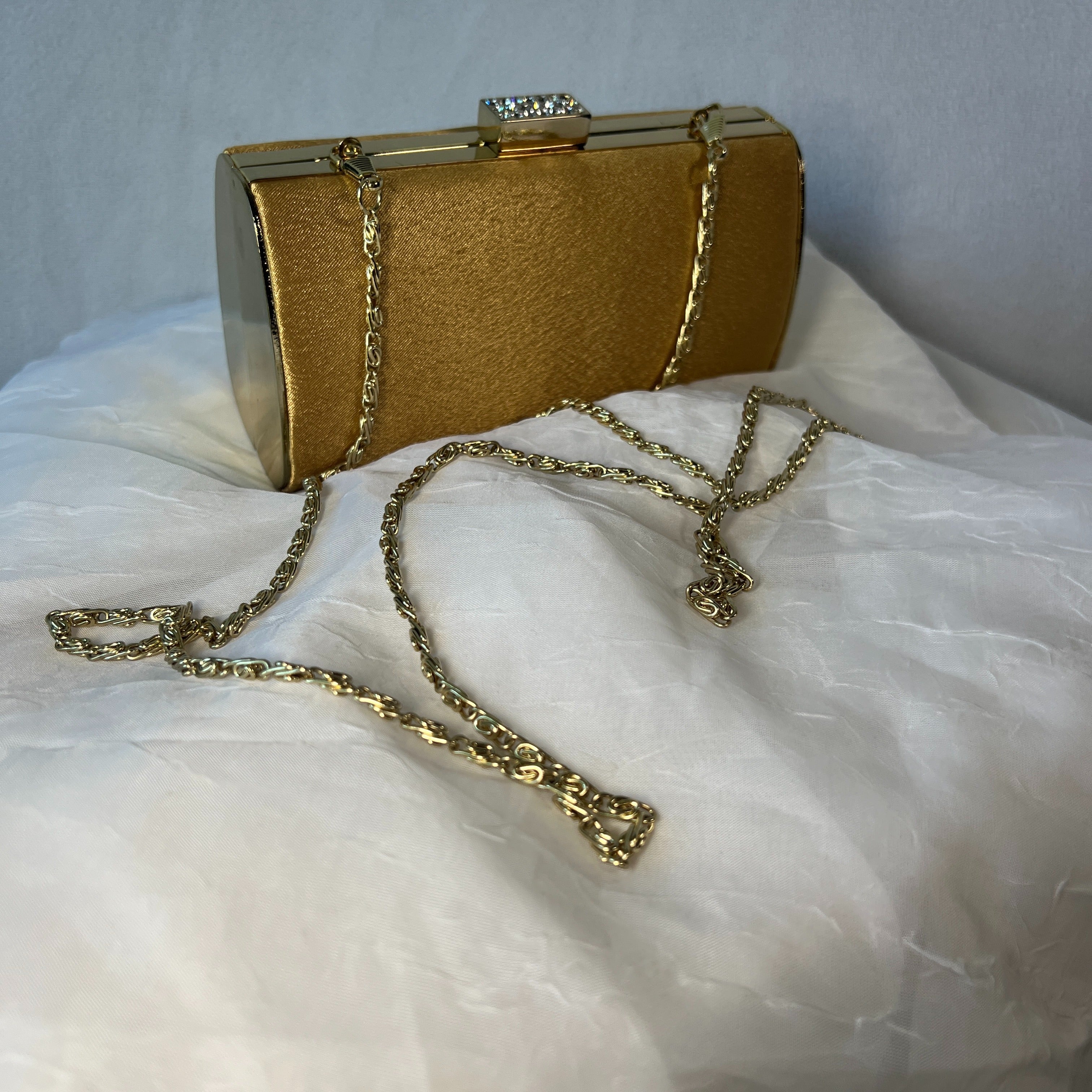Gold Rhinestone Clasp Hard Sided Crossbody Clutch - Image 5