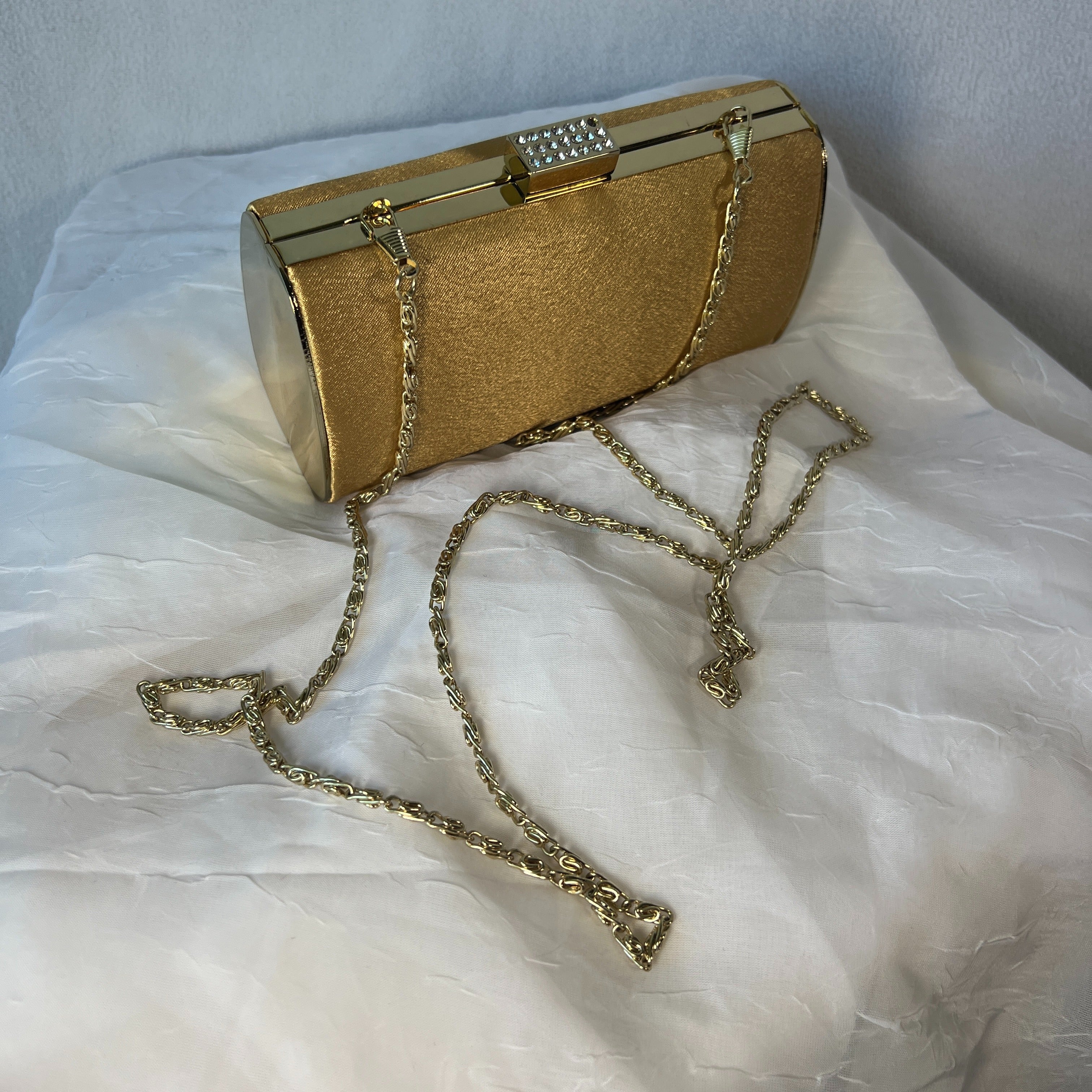 Gold Rhinestone Clasp Hard Sided Crossbody Clutch - Image 6