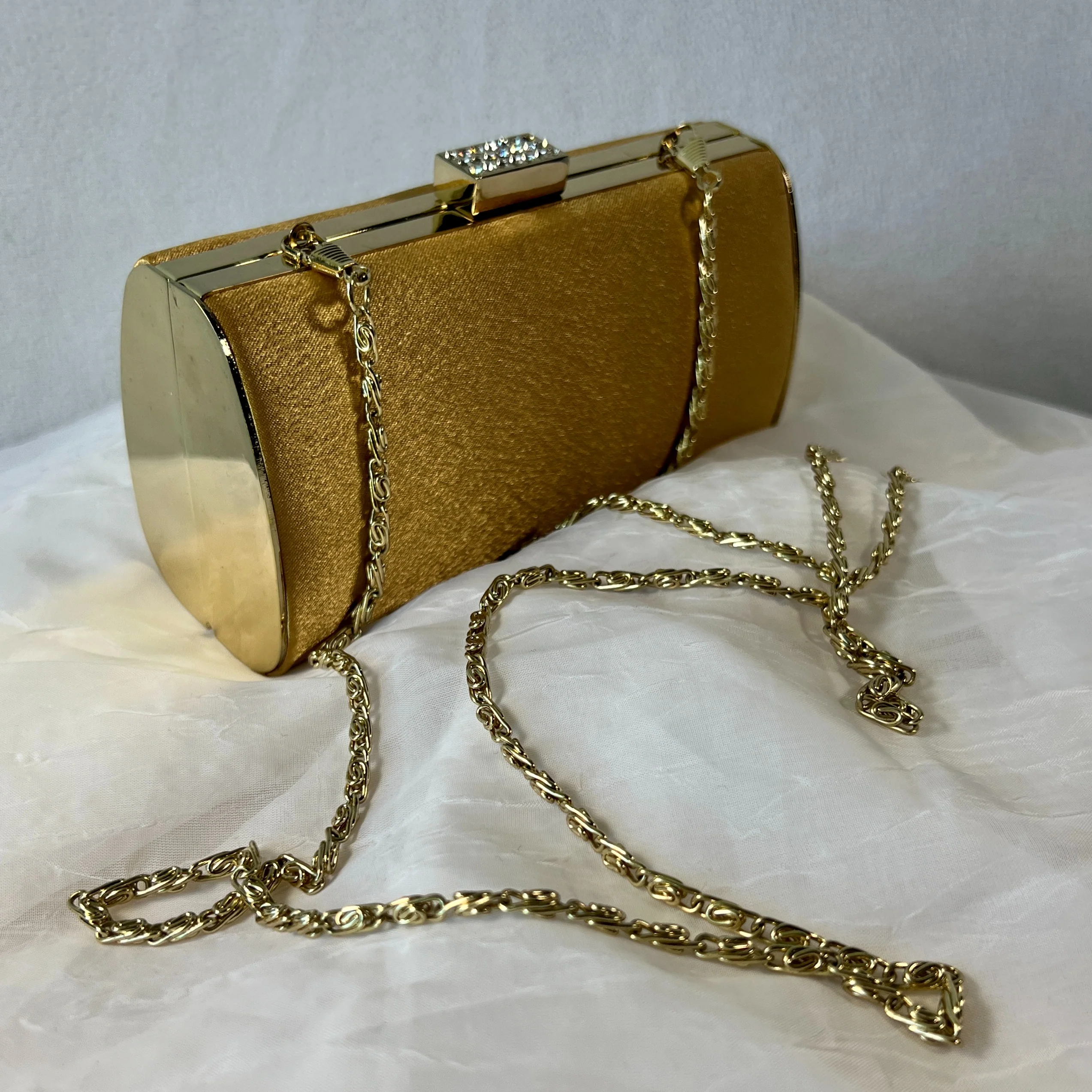 Gold Rhinestone Clasp Hard Sided Crossbody Clutch - Image 7