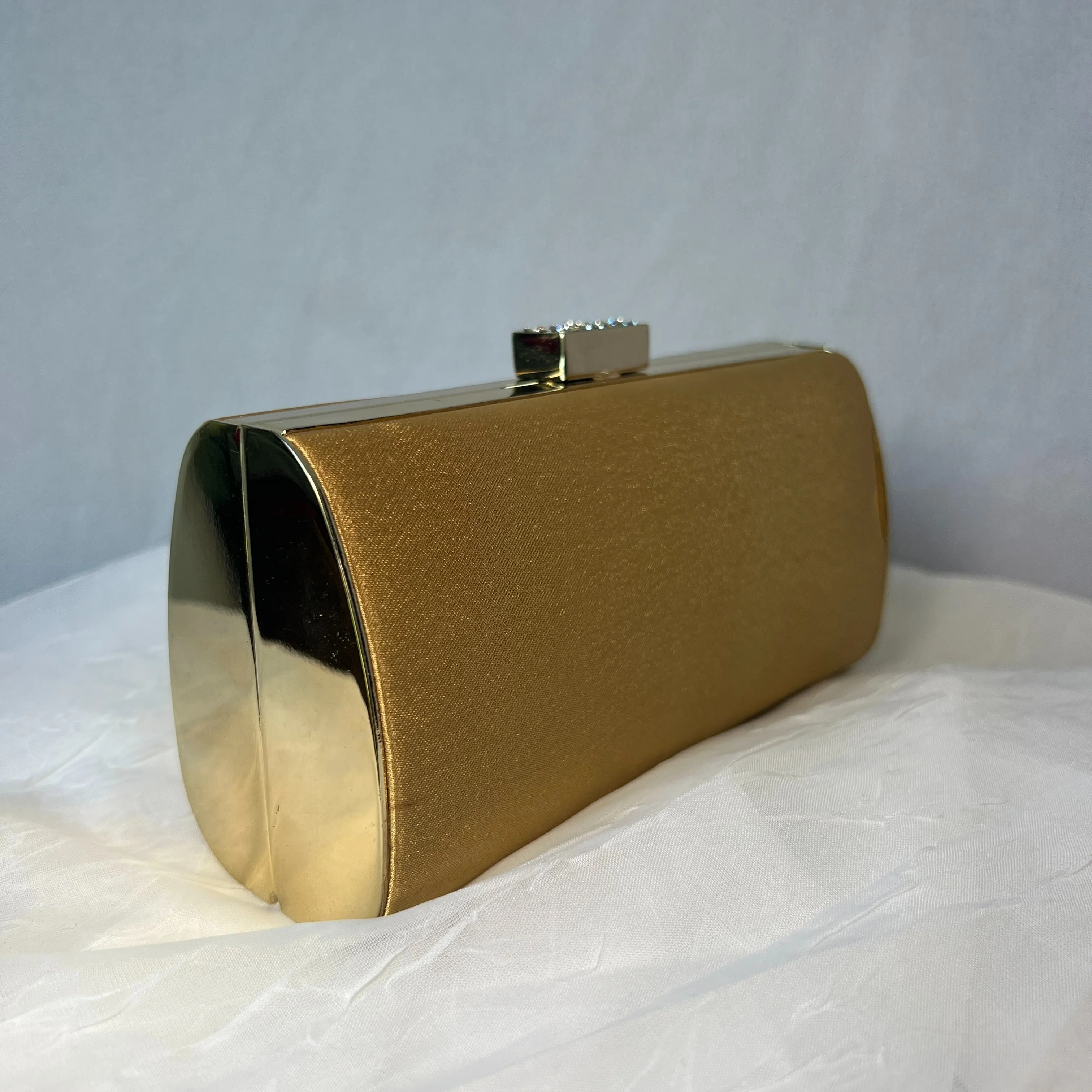 Gold Rhinestone Clasp Hard Sided Crossbody Clutch - Image 8