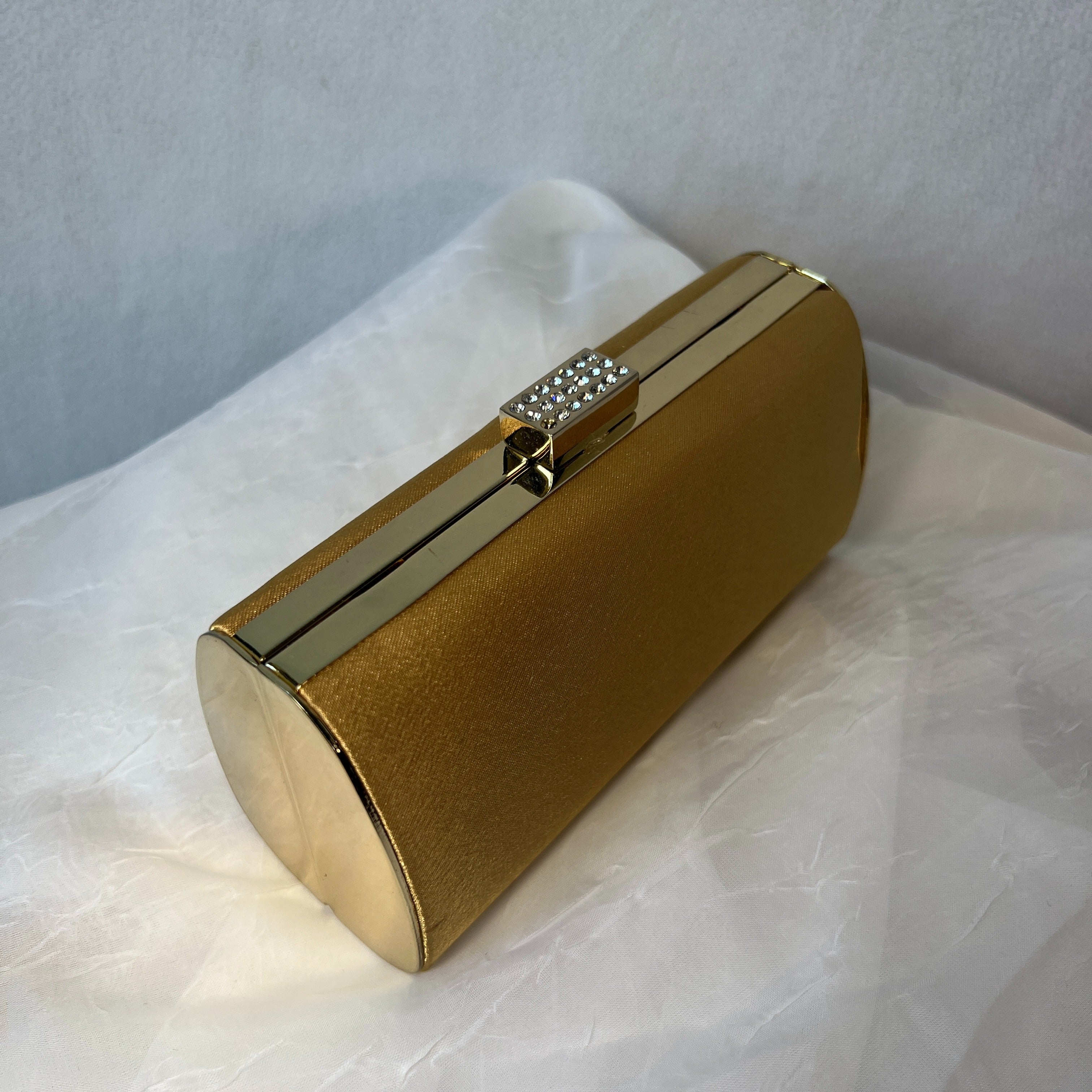 Gold Rhinestone Clasp Hard Sided Crossbody Clutch - Image 9