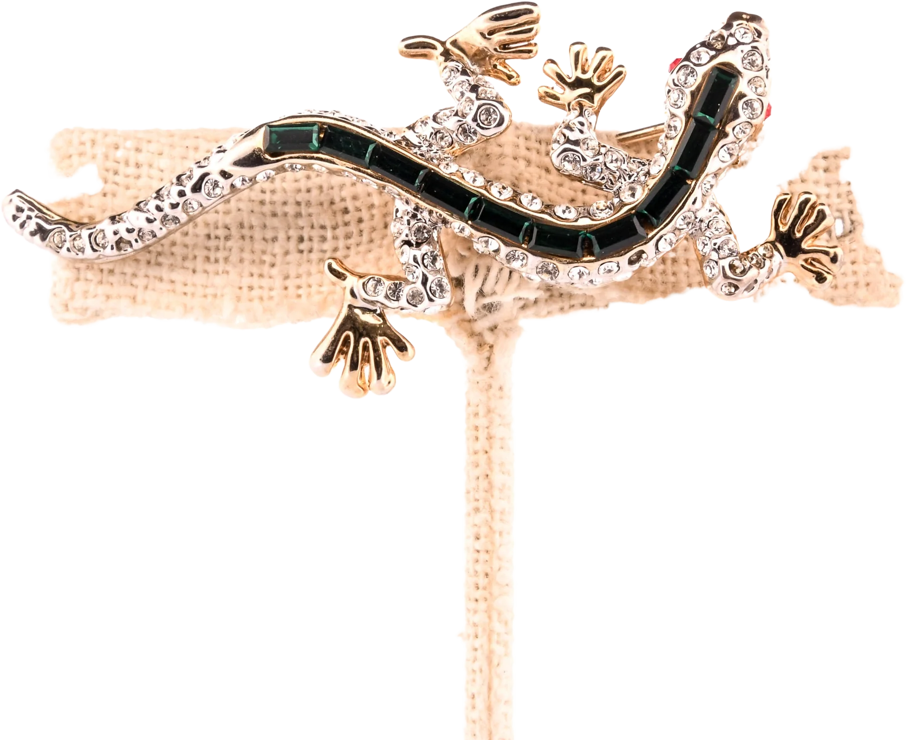 Gold Rhinestone Gecko Brooch Pin