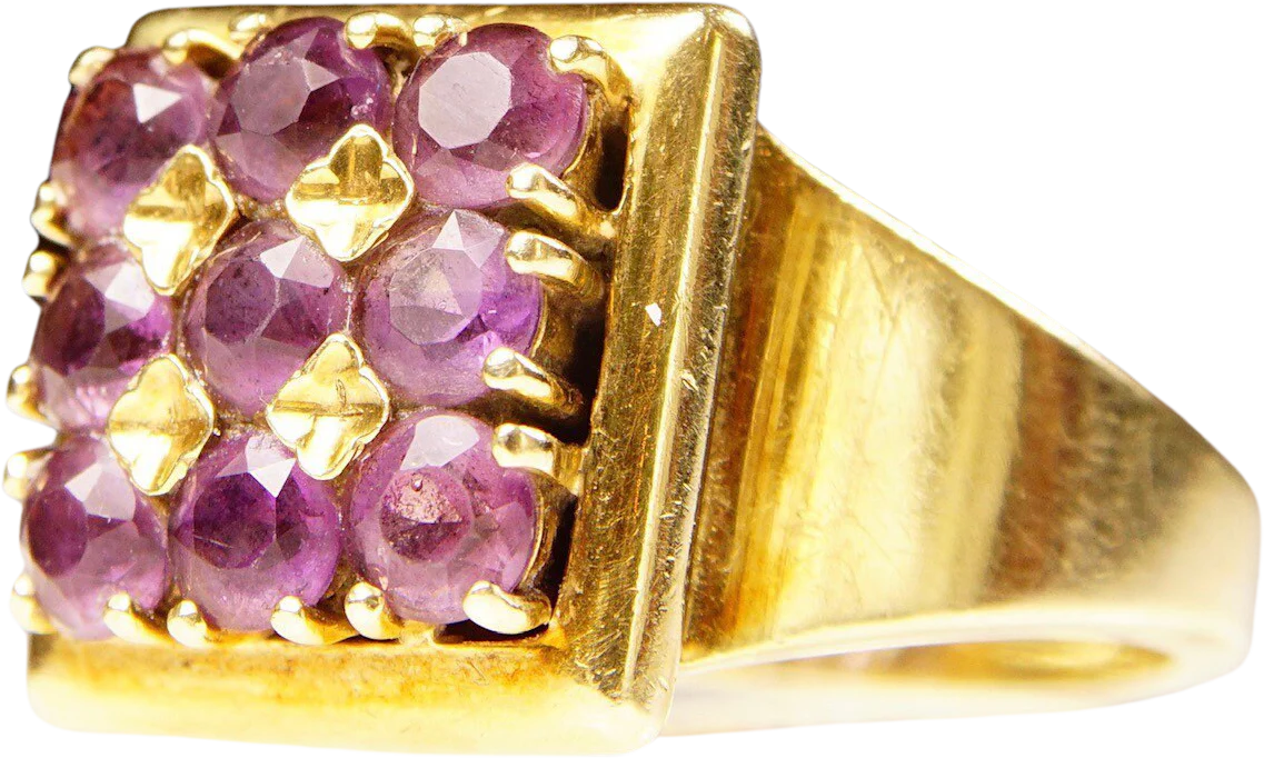 Gold Square Top Amethyst Cluster Ring