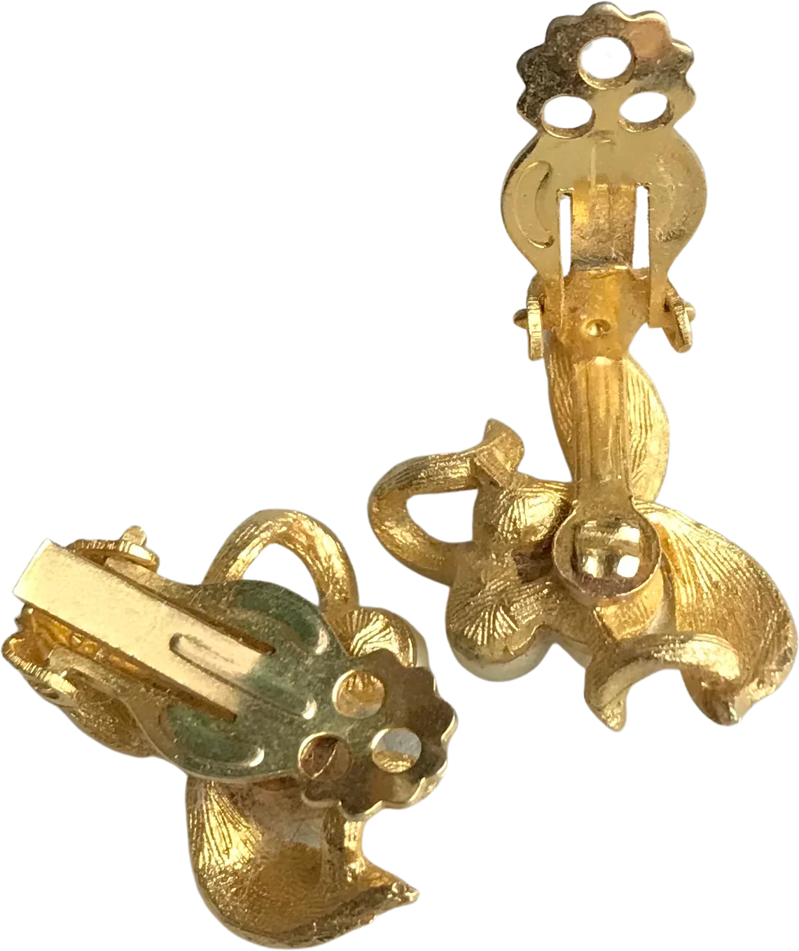 Gold Tone Faux Pearl And Rhinestone Earrings - Image 2
